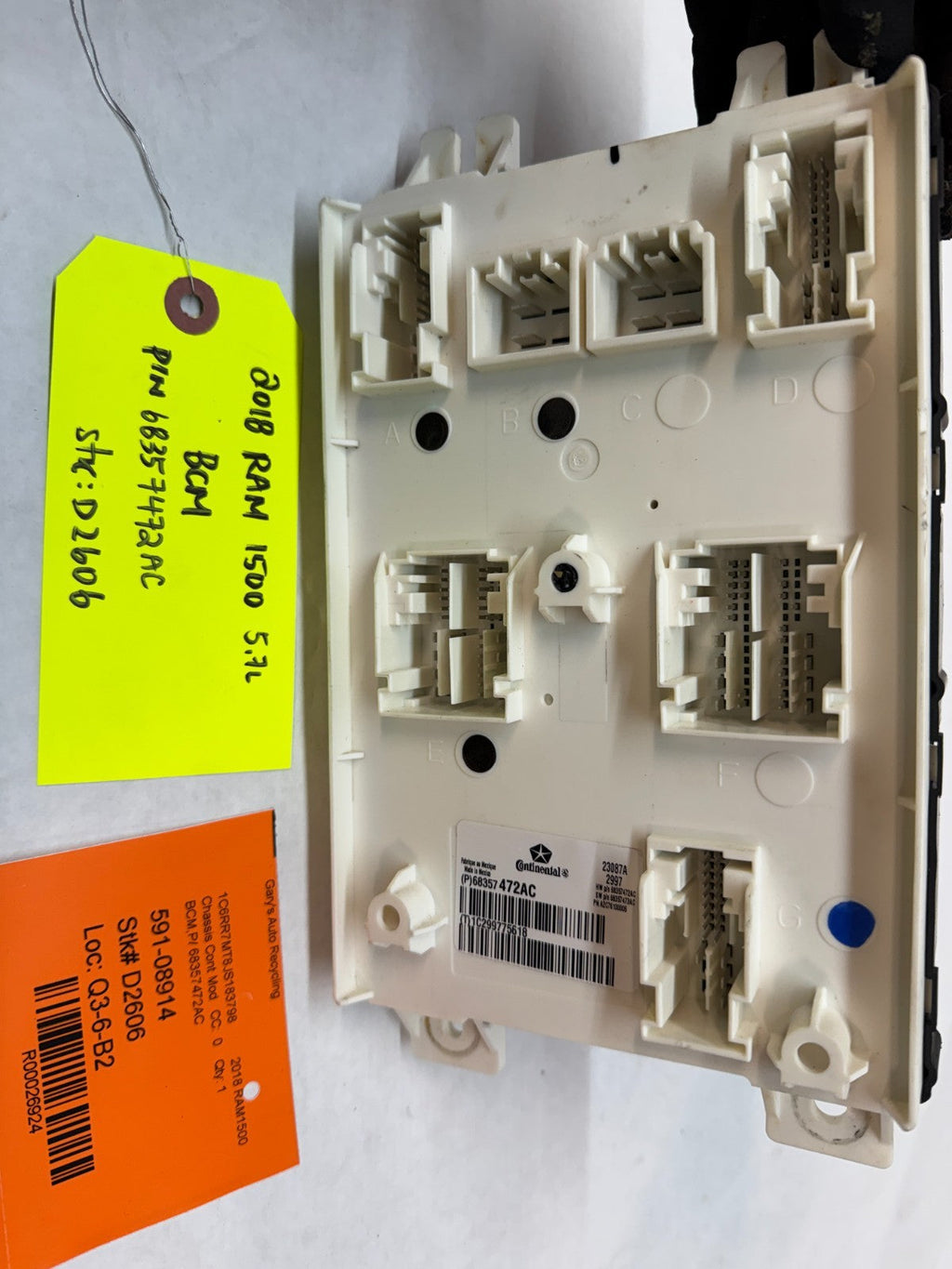 18 DODGE RAM SPORT 1500 5.7 BCM BODY CONTROL MODULE 68357472AC 17-20 63k
