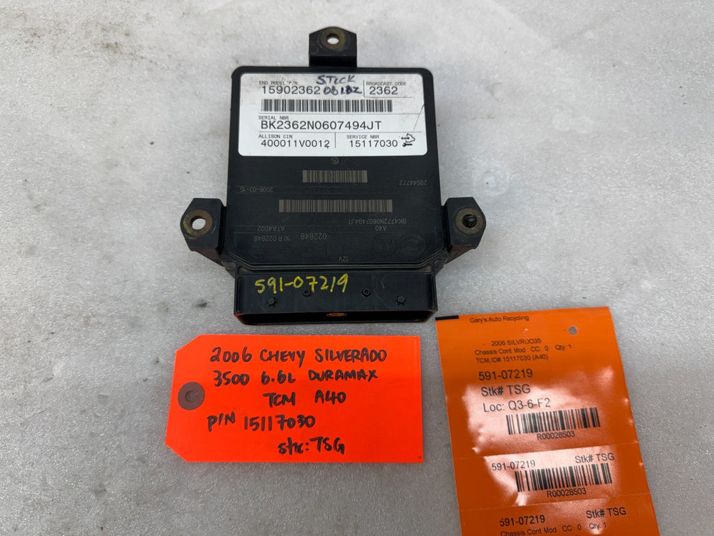 06 07 08 GMC SIERRA ALLISON A40 TRANSMISSION CONTROL MODULE TCM TCU A40 15117030