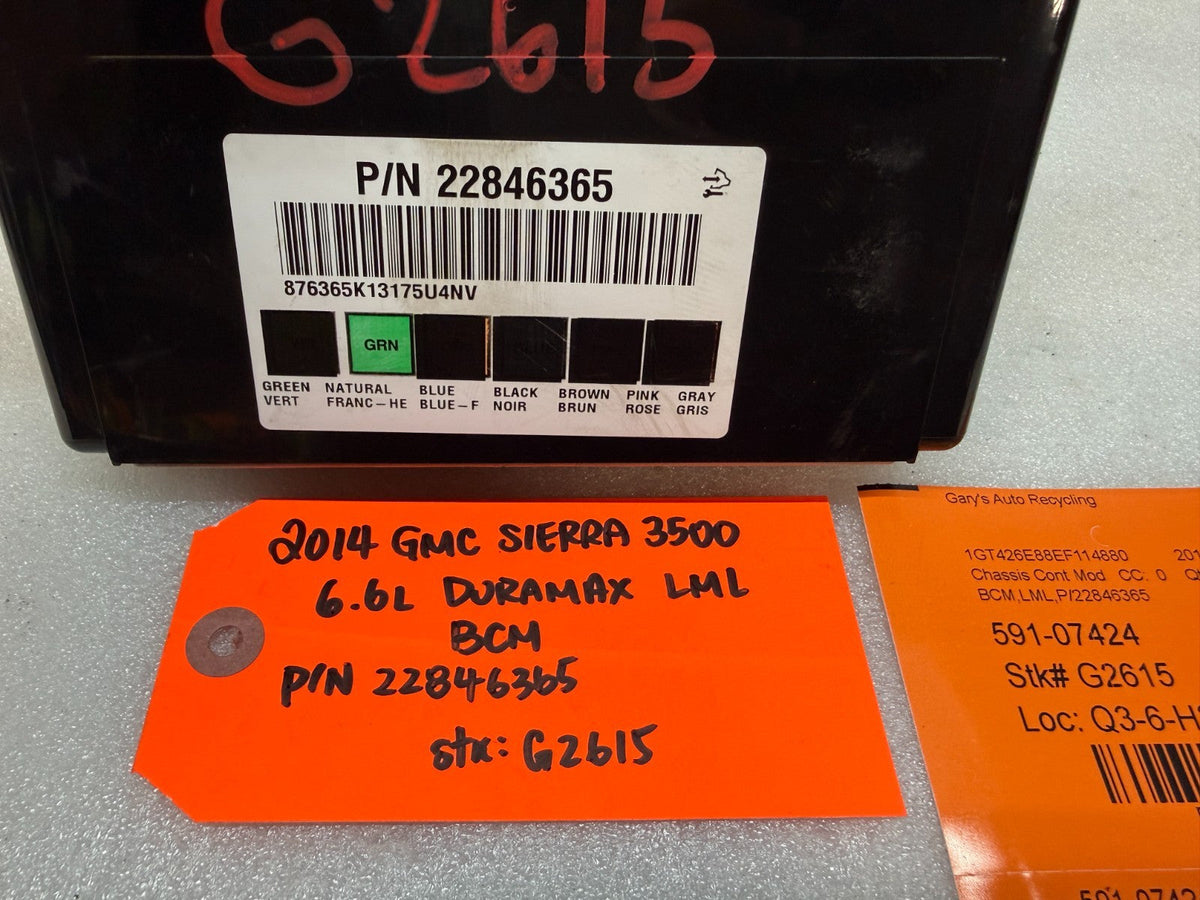 11-14 Chevrolet GMC 2500HD DURAMAX 6.6 LML BCM BODY CONTROL MODULE 22846365