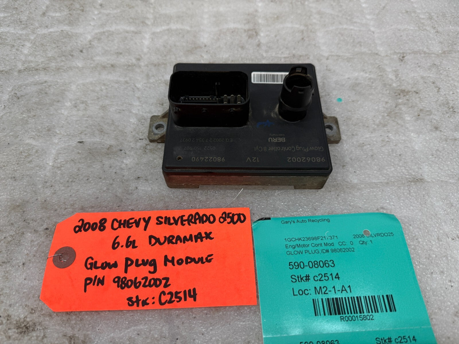 07-10 CHEVROLET SILVERADO DURAMAX 6.6 GLOW PLUG CONTROL MODULE OEM 98062002