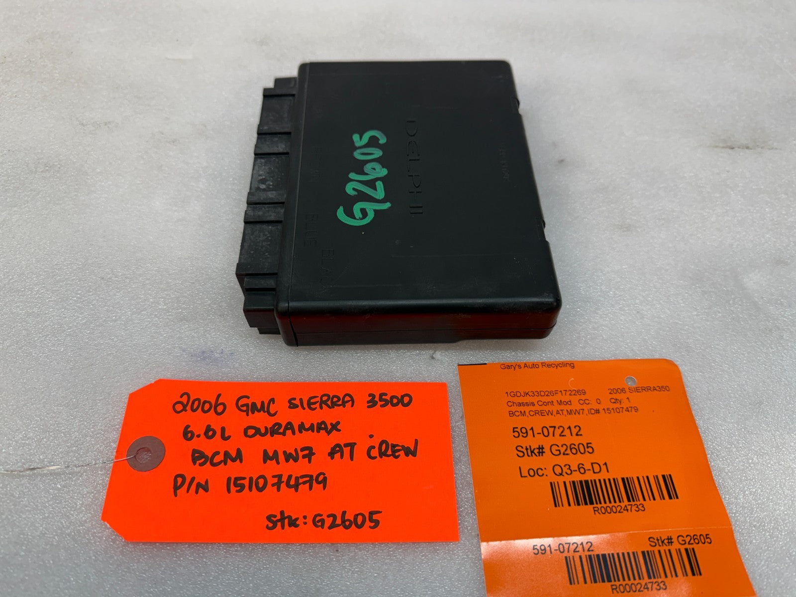 06 07 Chevrolet GMC DURAMAX LBZ 6.6 BODY CONTROL MODULE BCM 15107479