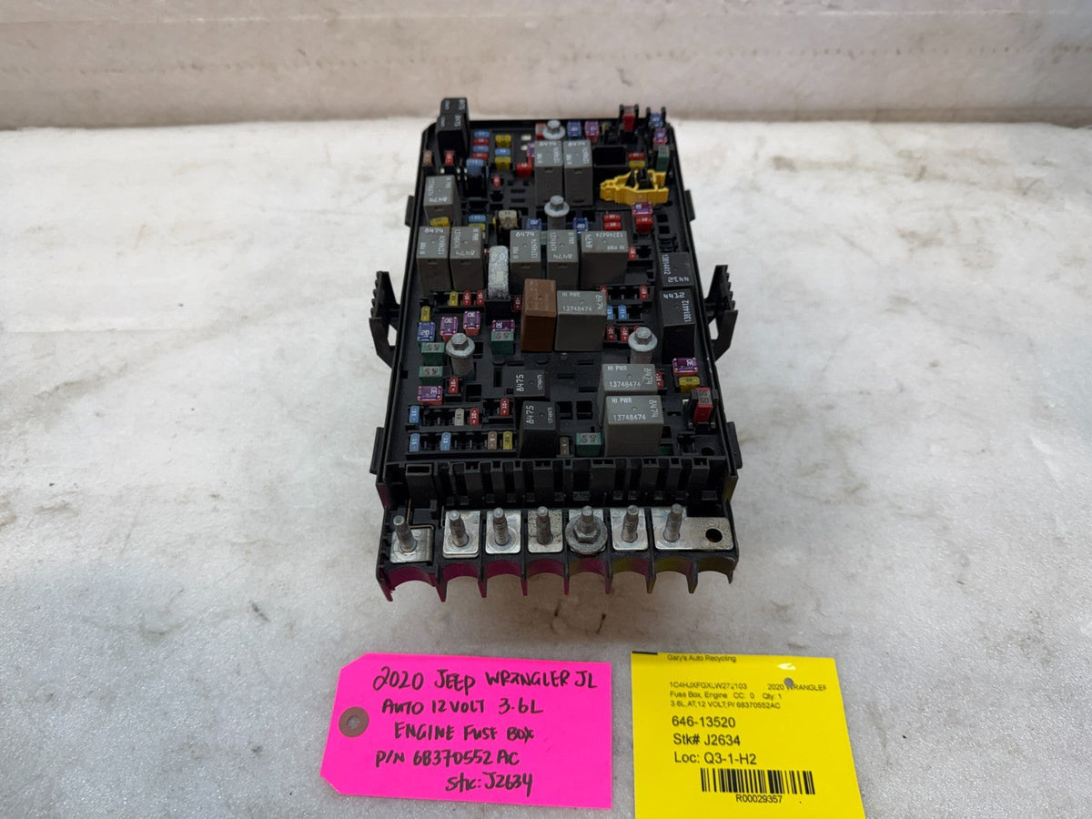 20 JEEP WRANGLER JL JT 3.6 ENGINE FUSE RELAY BOX P68370552AC 18-23