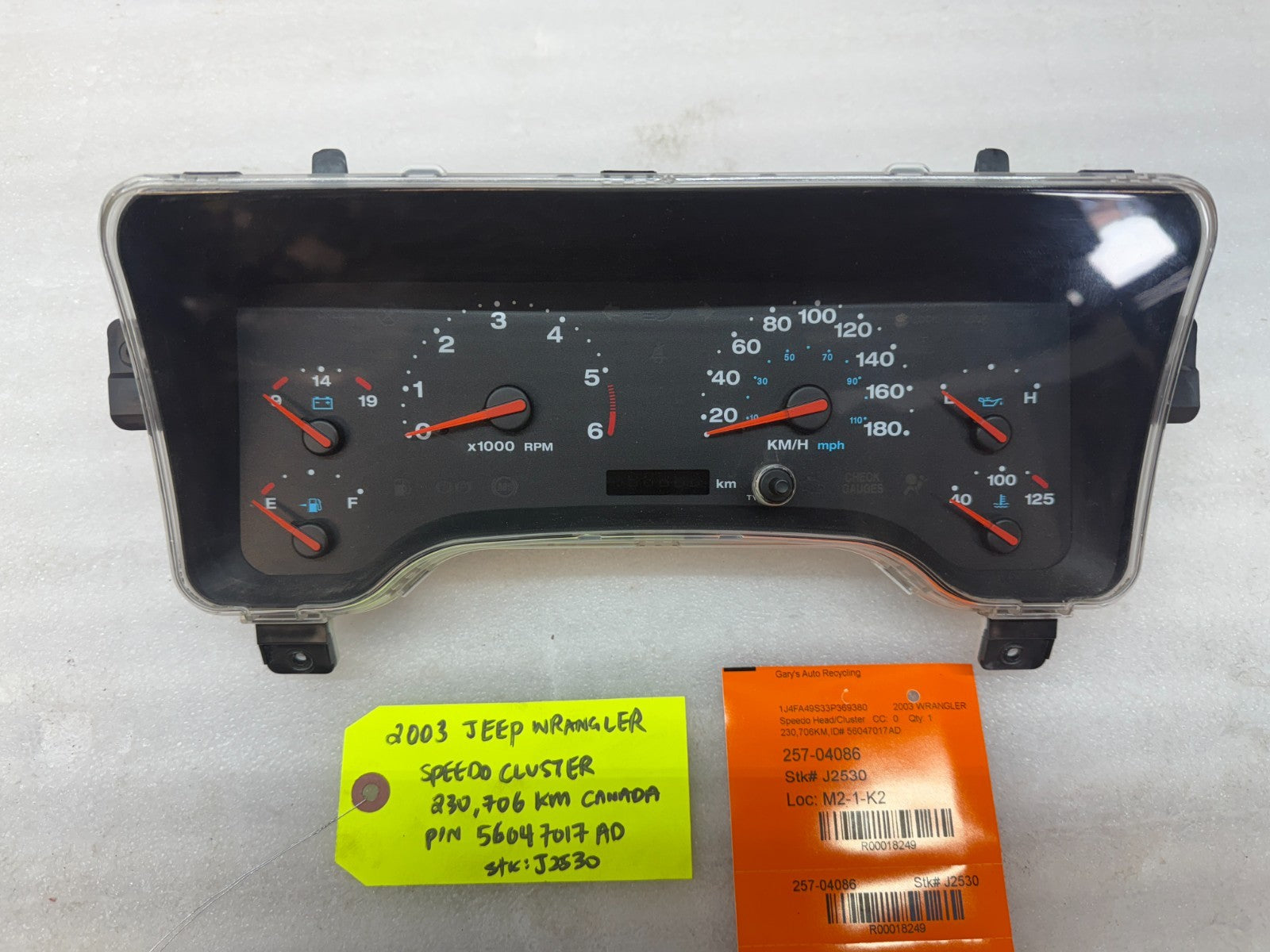 03 JEEP WRANGLER TJ LJ OEM METRIC SPEEDOMETER GAUGE CLUSTER 56047017AD 03-06