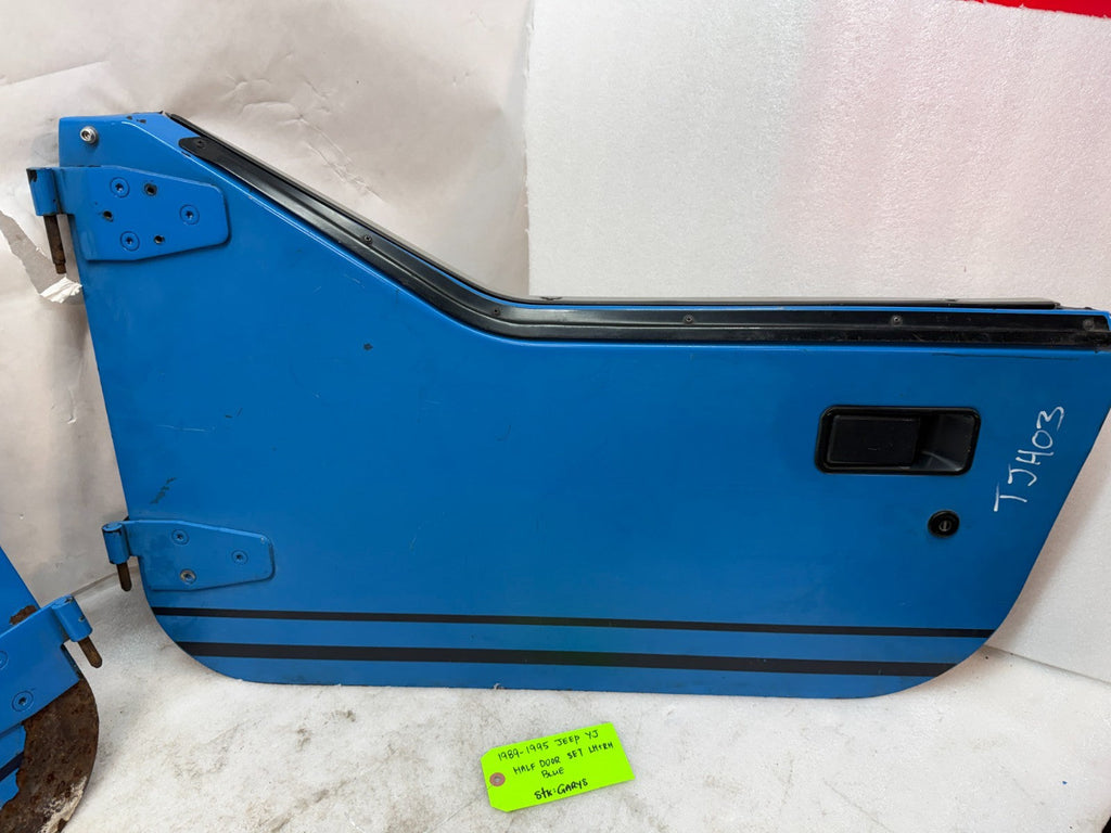 87-95 JEEP WRANGLER YJ OEM BLUE LEFT RIGHT HALF DOORS W DOOR PANELS