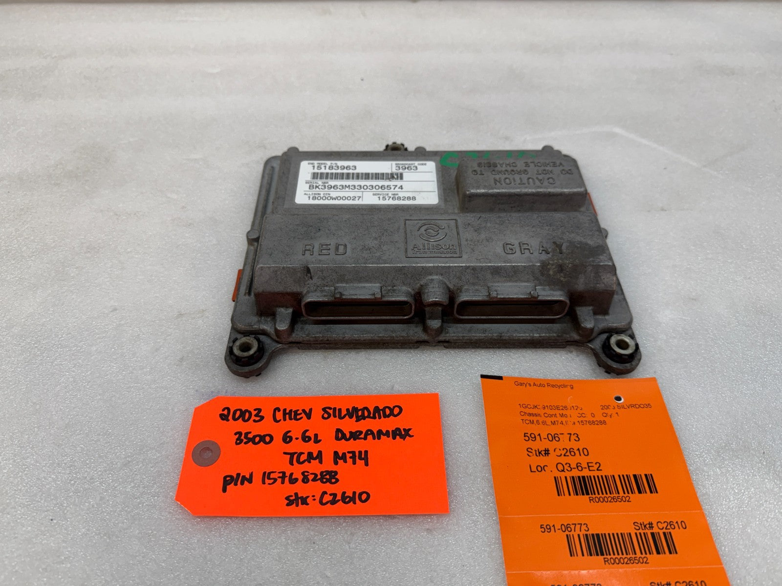 03 Chevrolet GMC SILVERADO 6.6 TCM TCU TRANSMISSION COMPUTER ALLISON 15768288