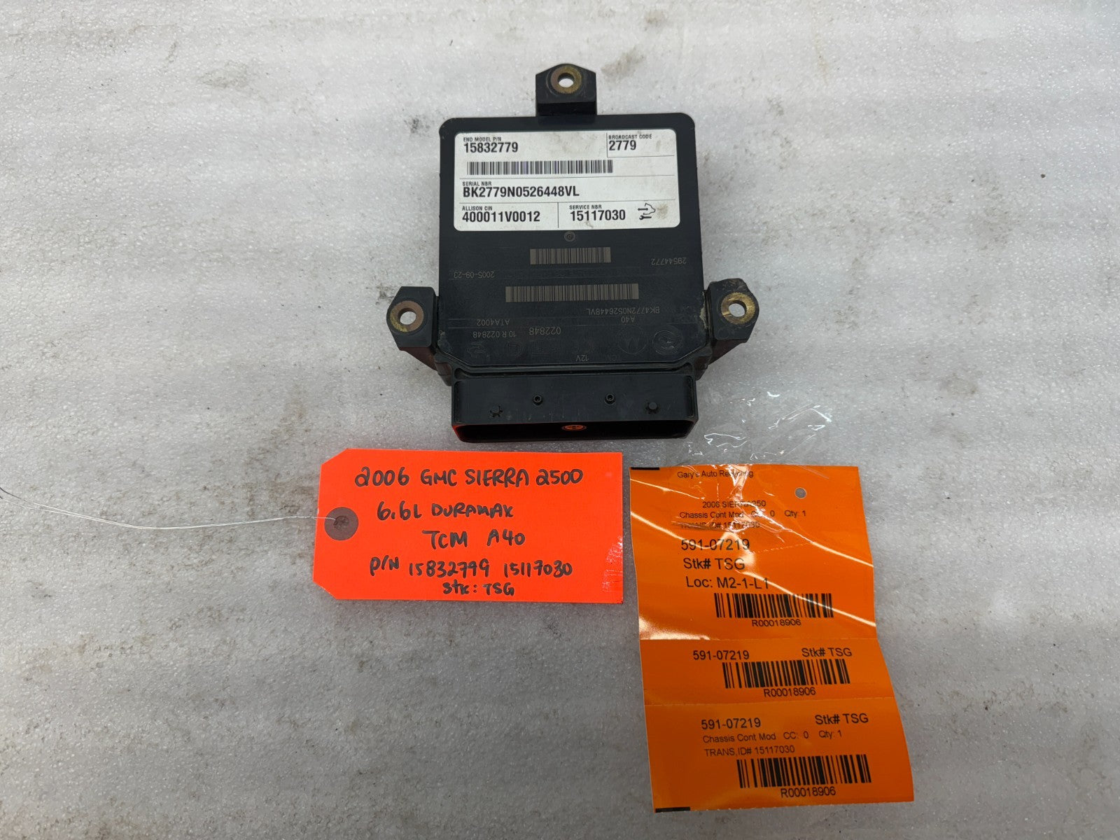 06 07 08 GMC SIERRA ALLISON A40 TRANSMISSION CONTROL MODULE TCM TCU A40 15117030