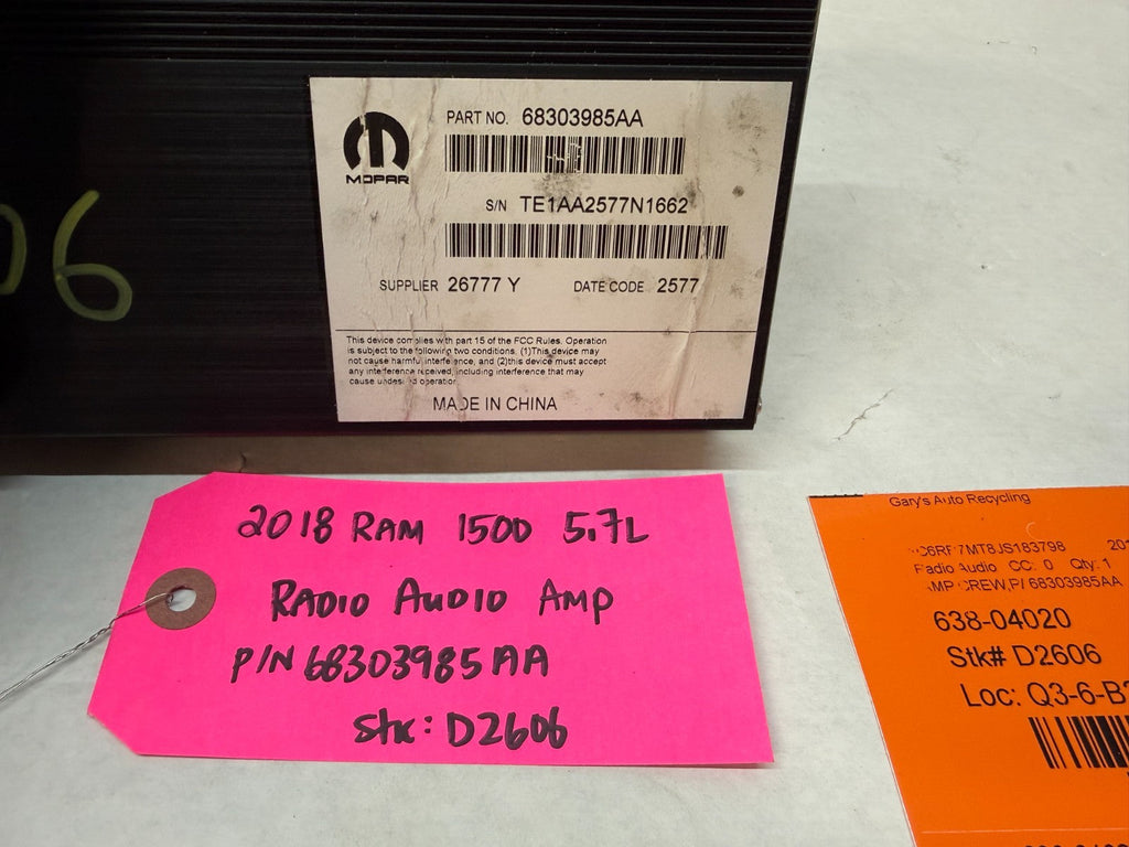 18 DODGE RAM SPORT 1500 5.7 STEREO RADIO AMPLIFIER AMP 68303985AA 13-18 63k