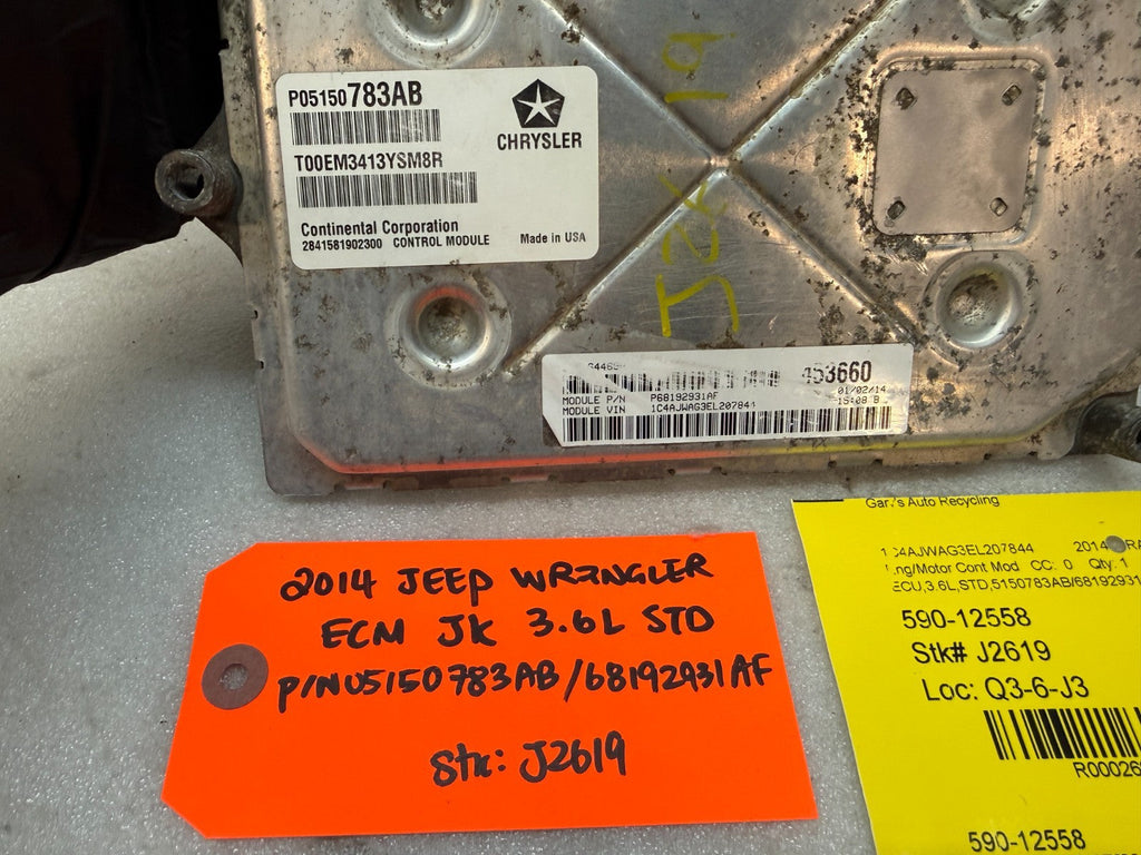 14 JEEP WRANGLER JK 3.6 STANDARD TRANS ENGINE COMPUTER ECM ECU P05150783AB