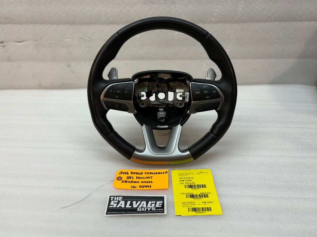 16 DODGE CHALLENGER HELLCAT SRT OEM BLACK LEATHER STEERING WHEEL AUTOMATIC 15-18