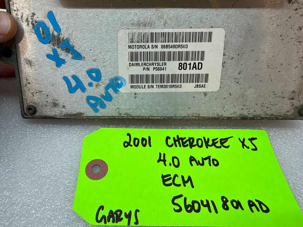 01 JEEP CHEROKEE XJ 4.0 AUTOMATIC ENGINE COMPUTER ECM ECU P56041801AD