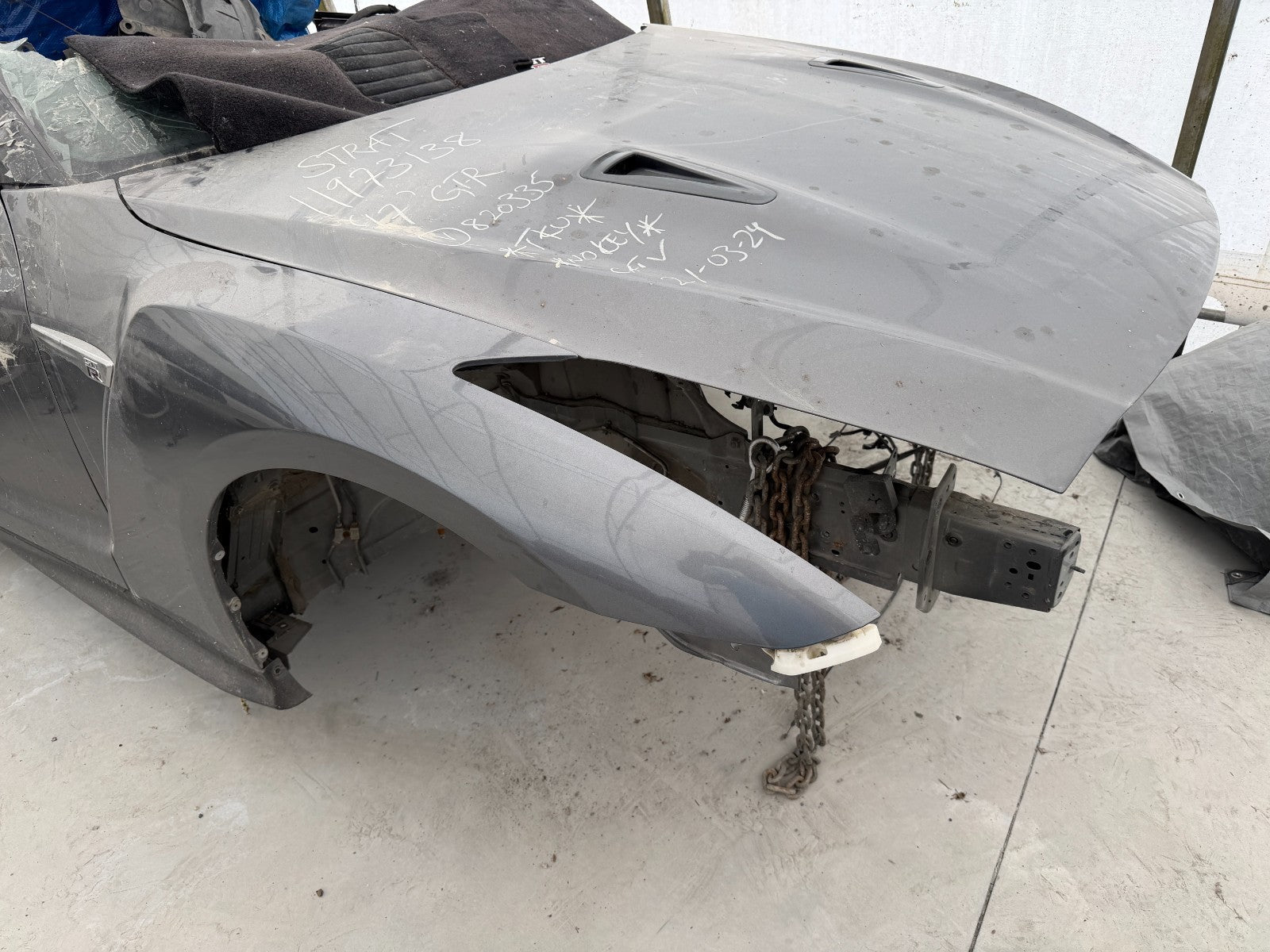 17 NISSAN GTR R35 OEM VR38 FRONT NOSE FRAME RAILS HOOD FENDER RADIATORS 15-20