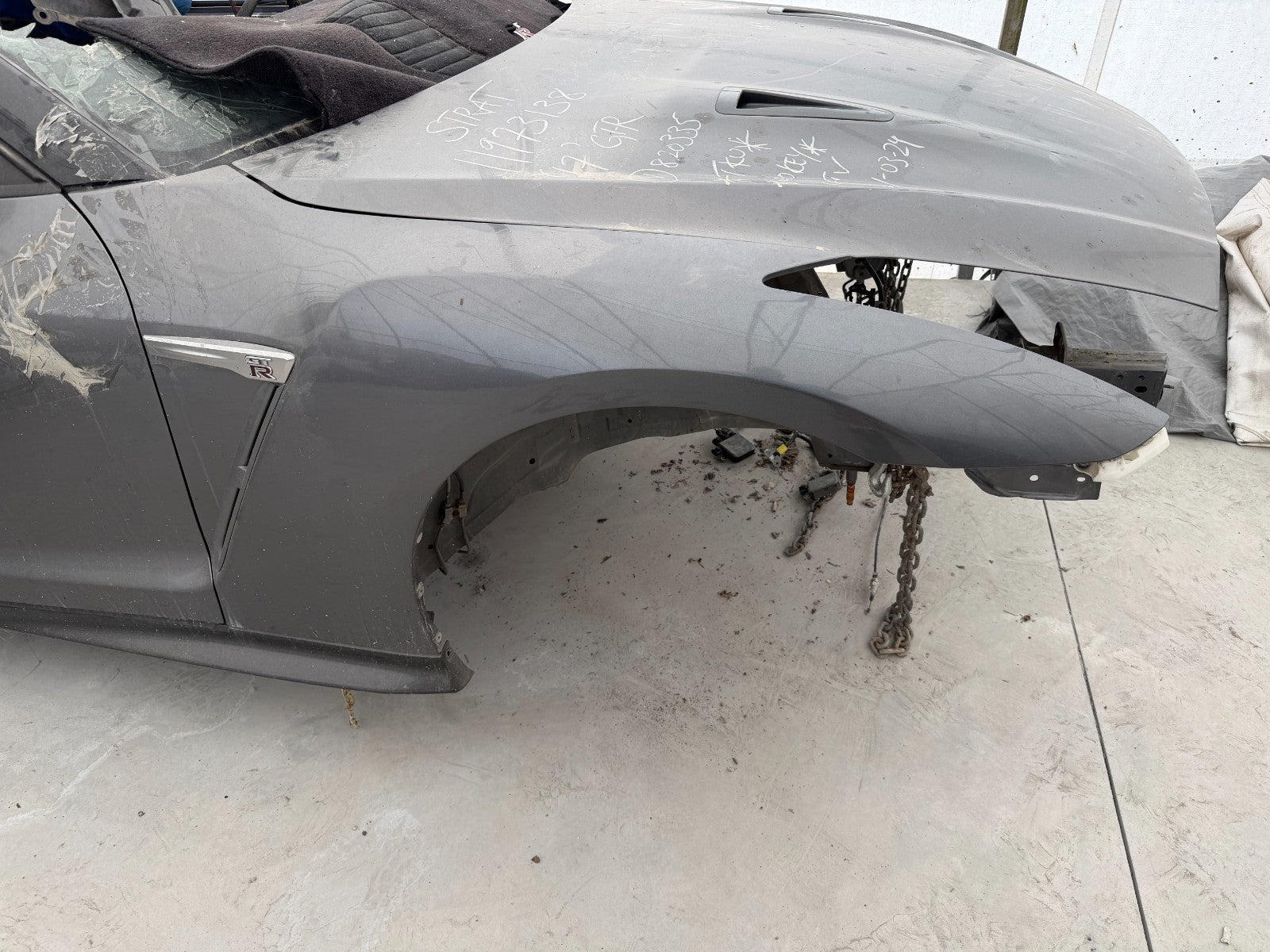 17 NISSAN GTR R35 OEM VR38 FRONT NOSE FRAME RAILS HOOD FENDER RADIATORS 15-20