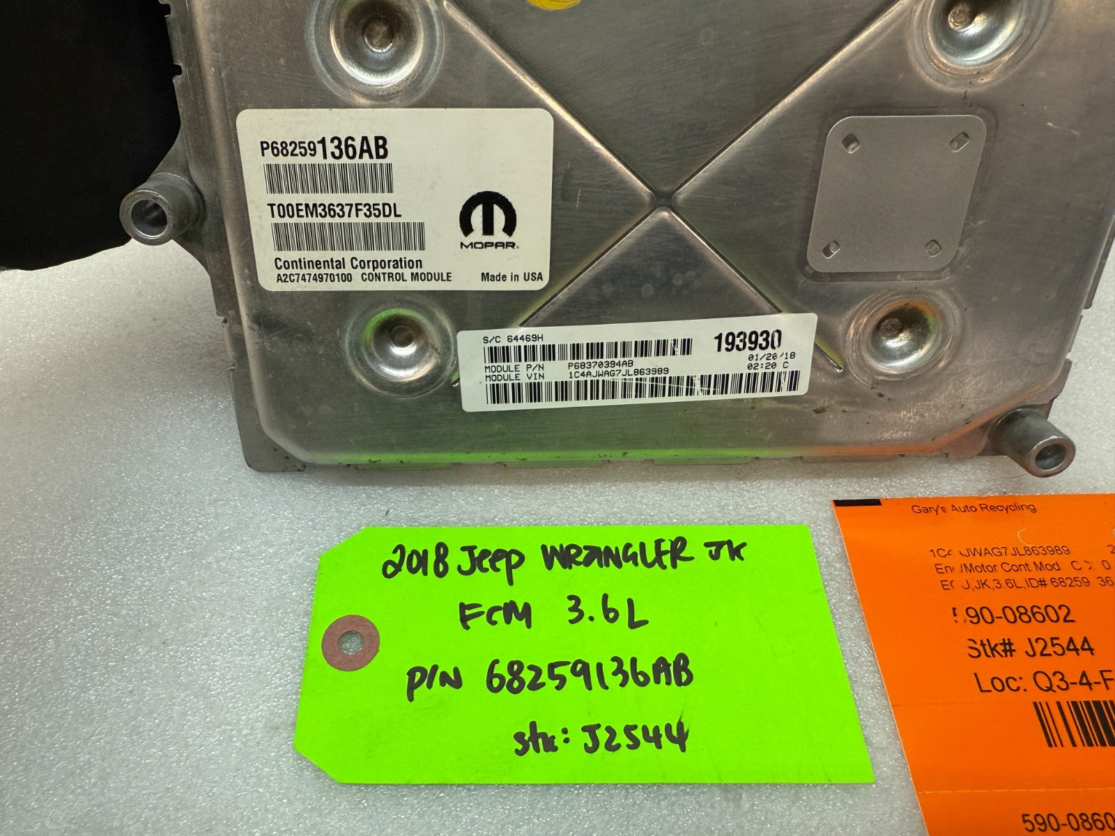 16 17 18 JEEP WRANGLER JK 3.6 AUTO TRANS ENGINE COMPUTER ECM ECU P68259136AB