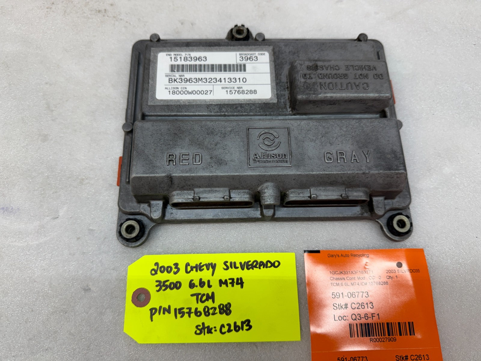 03 Chevrolet GMC SILVERADO 6.6 TCM TCU TRANSMISSION COMPUTER ALLISON 15768288