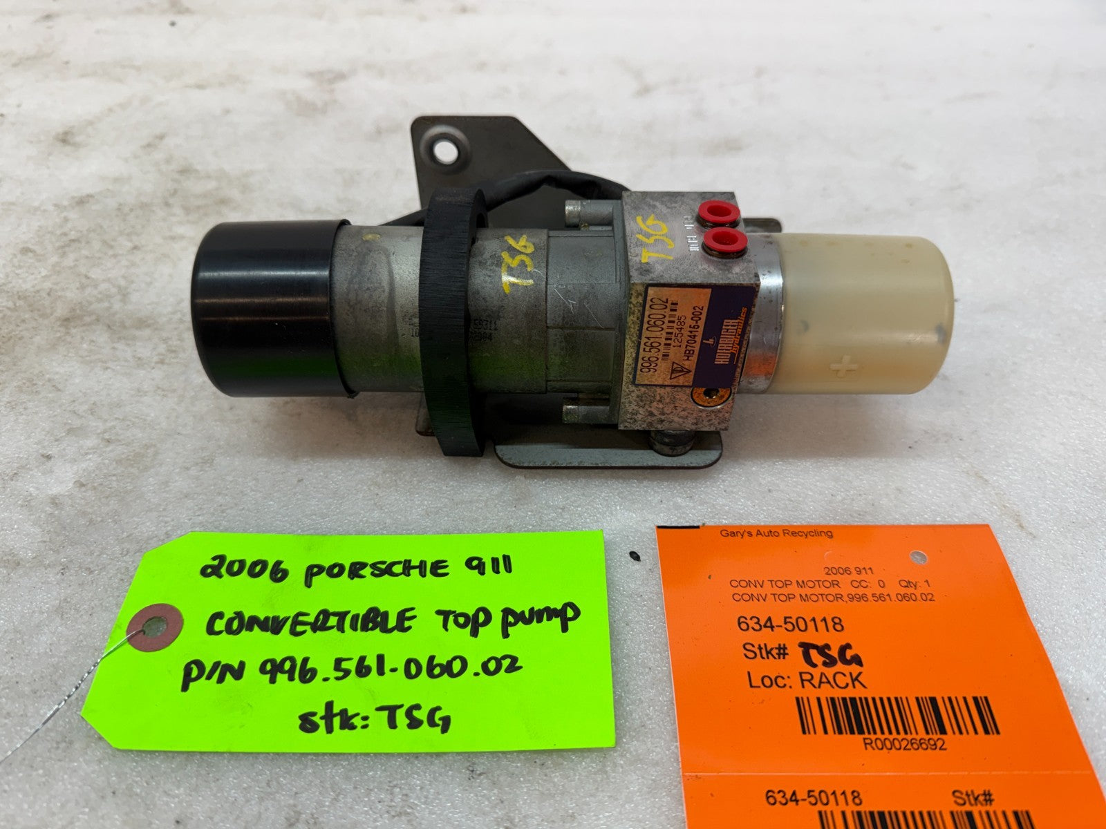 99-12 PORSCHE 997 CONVERTIBLE CABRIOLET ROOF HYDRAULIC MOTOR PUMP 99656106002