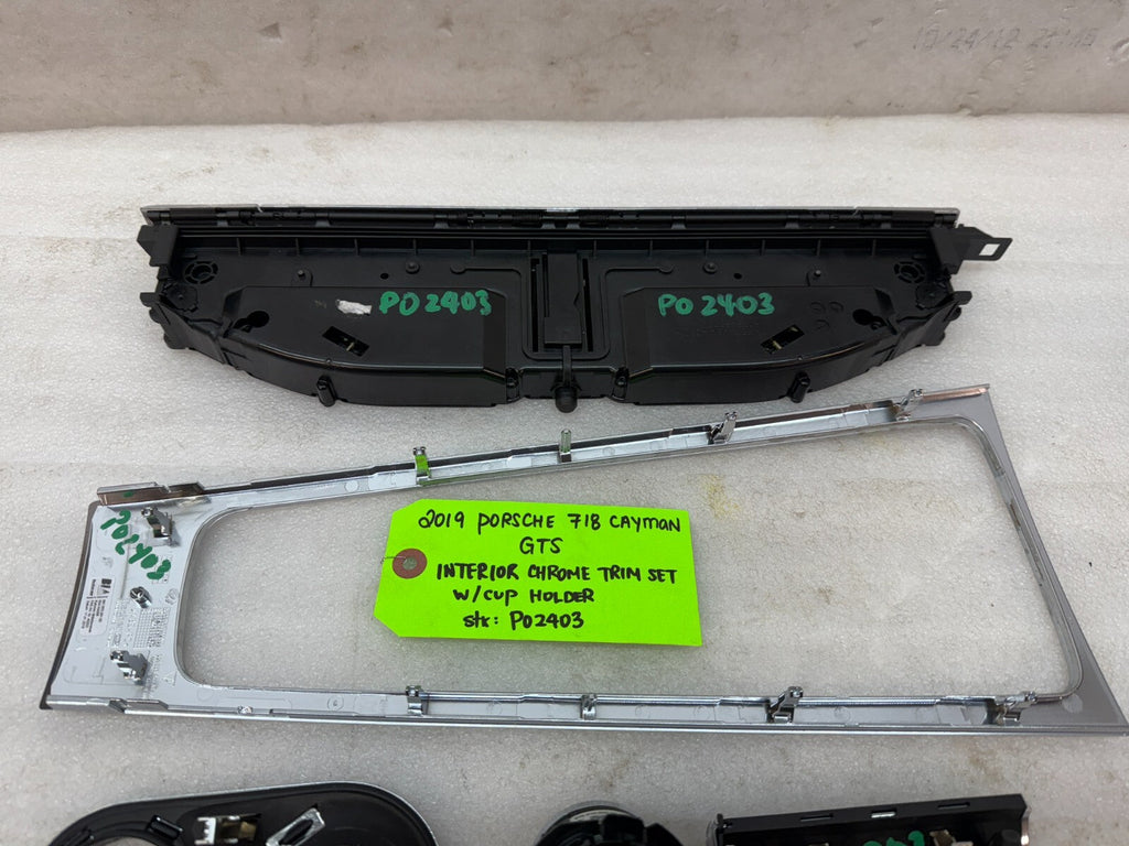 17-19 PORSCHE CAYMAN BOXSTER 982 718 GALVANO SILVER INTERIOR TRIM CUPHOLDER