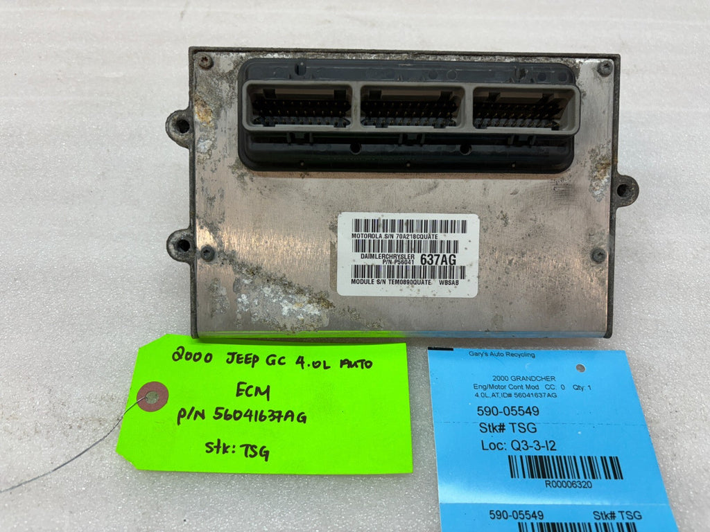 00 JEEP GRAND CHEROKEE 4.0 AUTOMATIC ENGINE COMPUTER ECM ECU P56041637AG