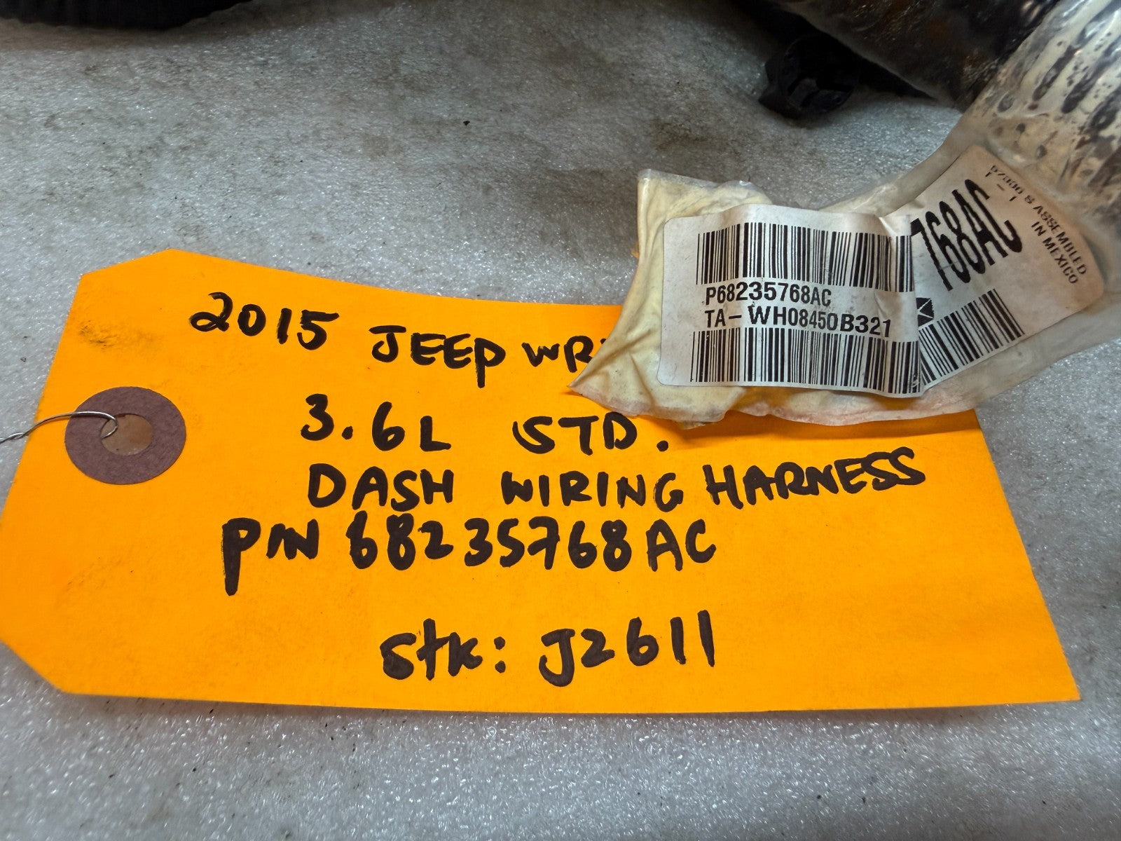 15 JEEP WRANGLER JK 3.6 DASH GAUGE WIRING HARNESS LOOM P68235768AC