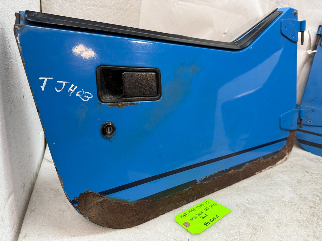 87-95 JEEP WRANGLER YJ OEM BLUE LEFT RIGHT HALF DOORS W DOOR PANELS