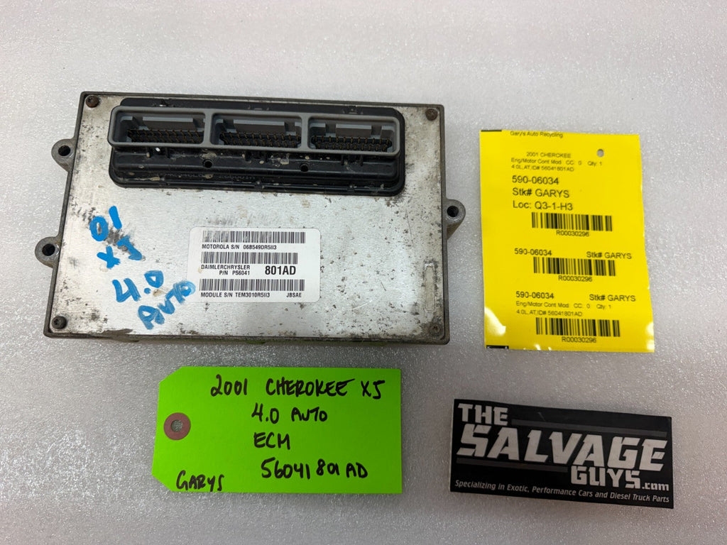 01 JEEP CHEROKEE XJ 4.0 AUTOMATIC ENGINE COMPUTER ECM ECU P56041801AD