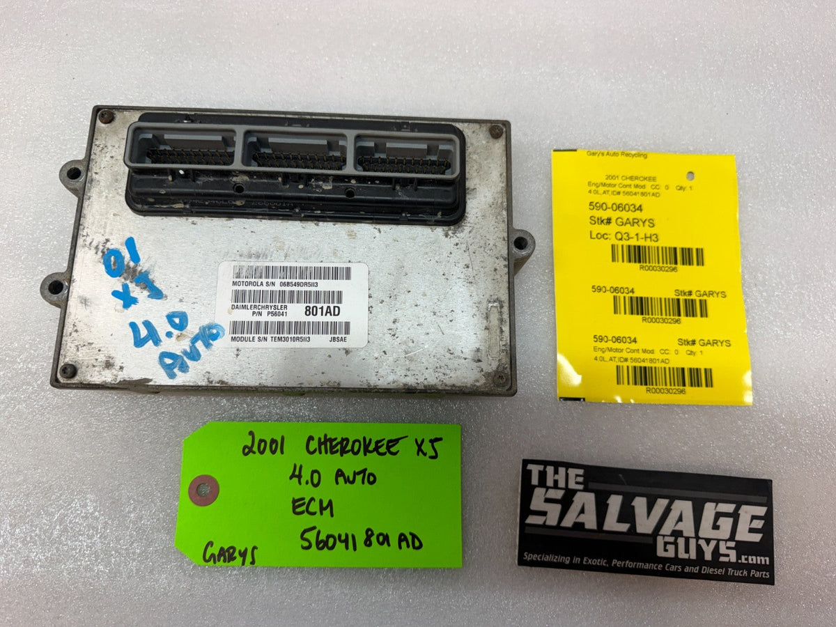 01 JEEP CHEROKEE XJ 4.0 AUTOMATIC ENGINE COMPUTER ECM ECU P56041801AD