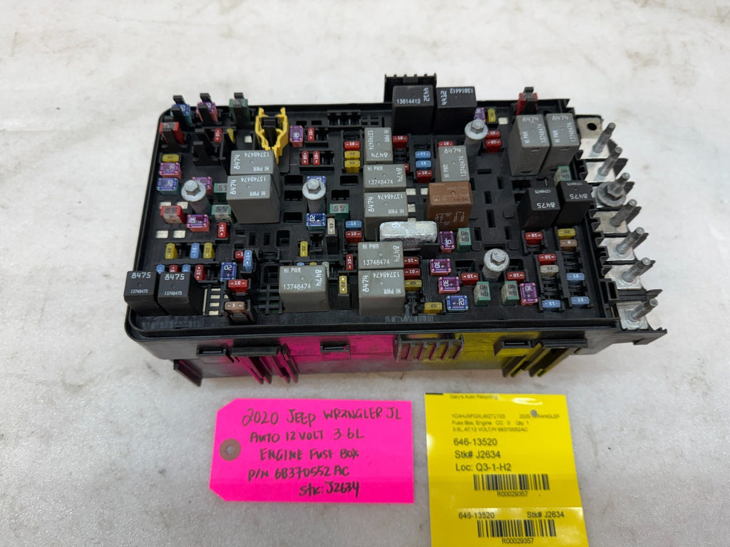 20 JEEP WRANGLER JL JT 3.6 ENGINE FUSE RELAY BOX P68370552AC 18-23