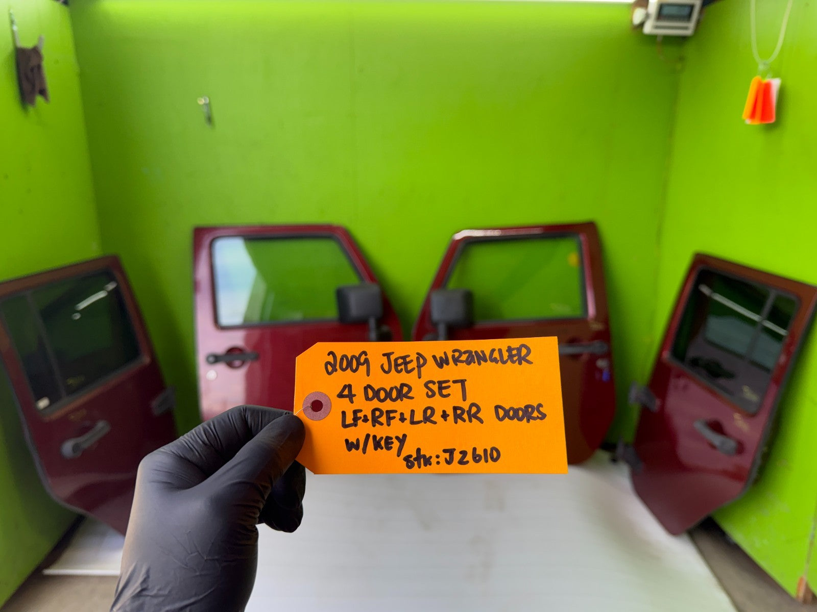 07-18 JEEP WRANGLER JK OEM FULL HARD DOORS RED WITH DOOR PANELS MIRROR KEY PEM
