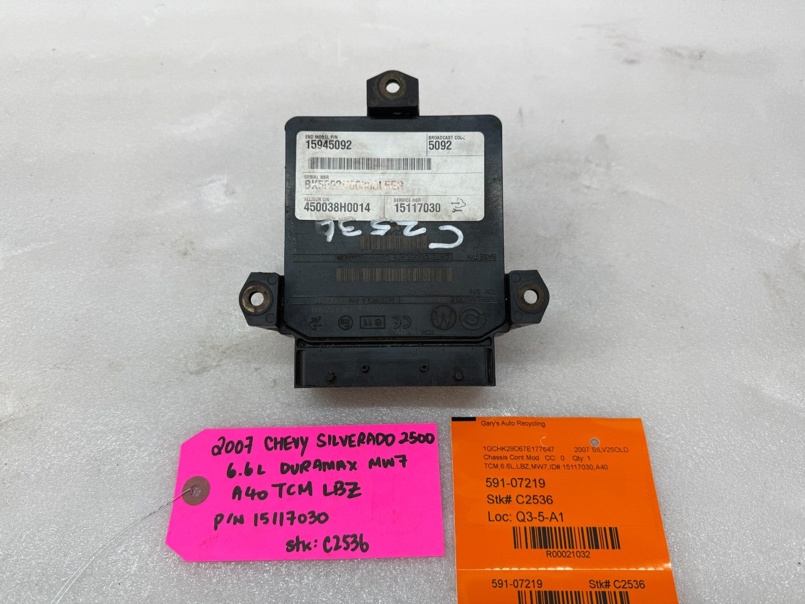06 07 08 GMC SIERRA ALLISON A40 TRANSMISSION CONTROL MODULE TCM TCU A40 15117030