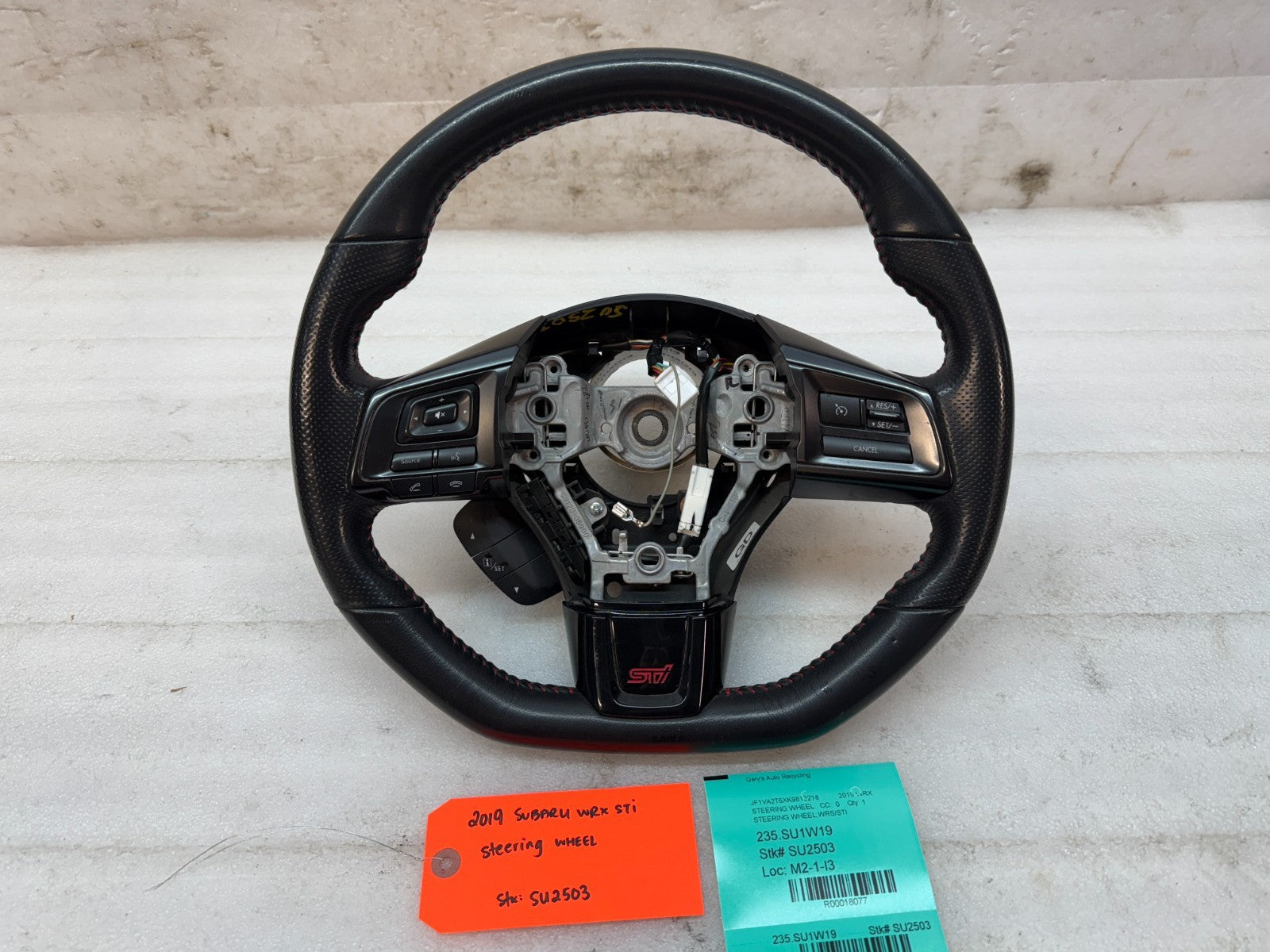 15-21 SUBARU WRX STI LEATHER STEERING WHEEL ASSEMBLY RED STITCHED OEM
