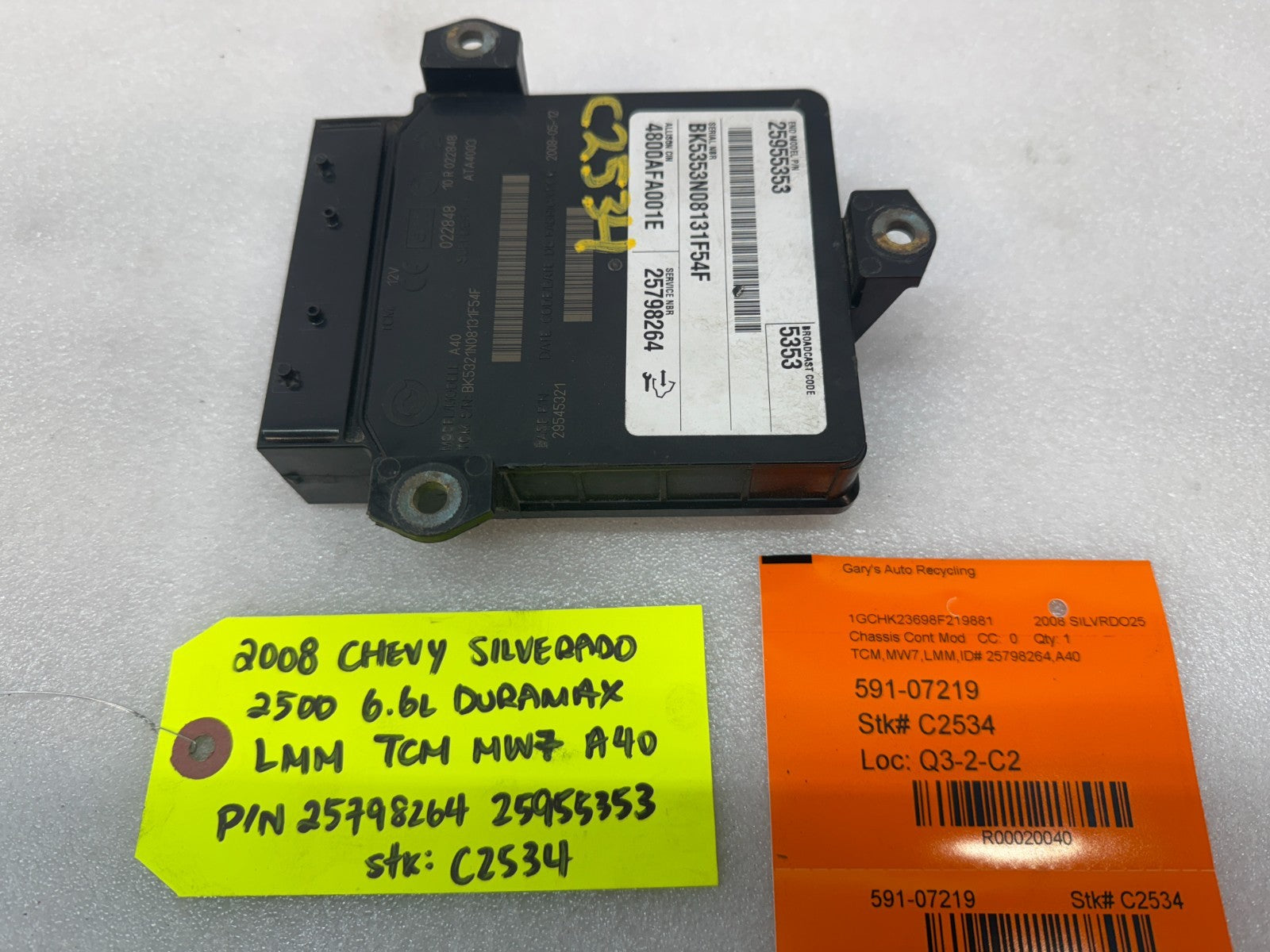 06 07 08 GMC SIERRA ALLISON A40 TRANSMISSION CONTROL MODULE TCM TCU A40 25798264