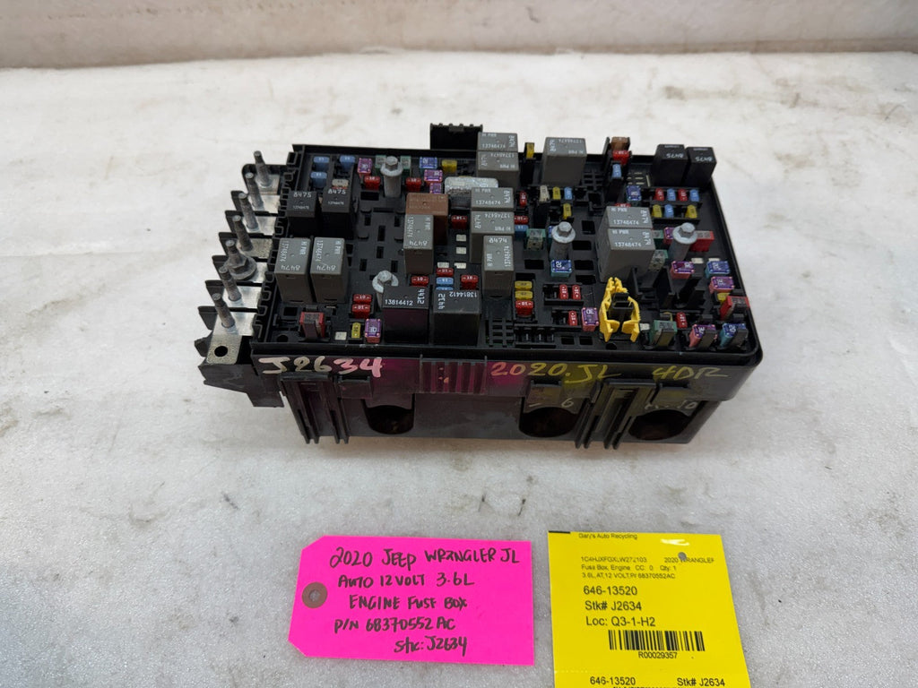 20 JEEP WRANGLER JL JT 3.6 ENGINE FUSE RELAY BOX P68370552AC 18-23