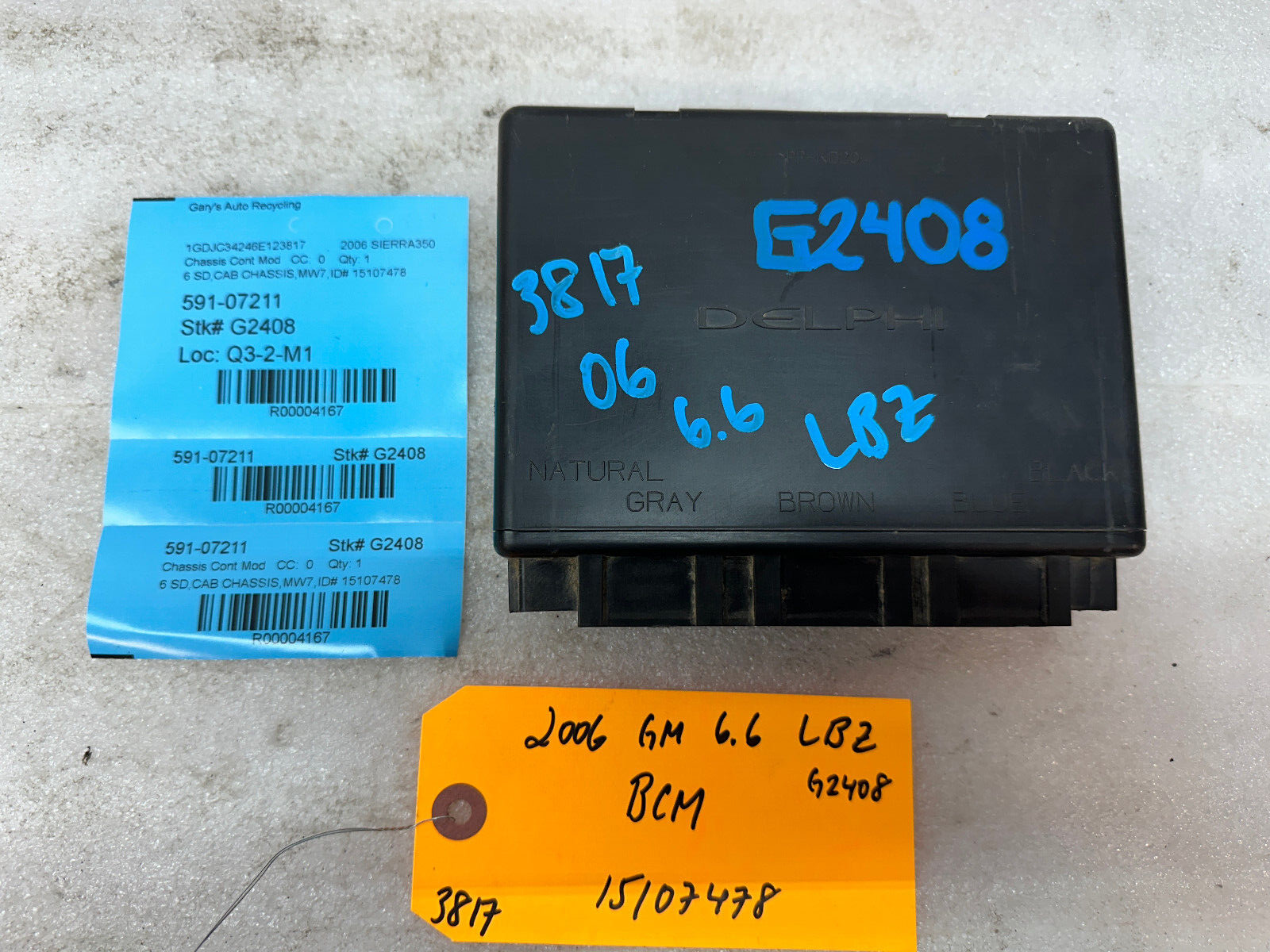 06 07 Chevrolet GMC DURAMAX LBZ 6.6 BODY CONTROL MODULE BCM 15107478