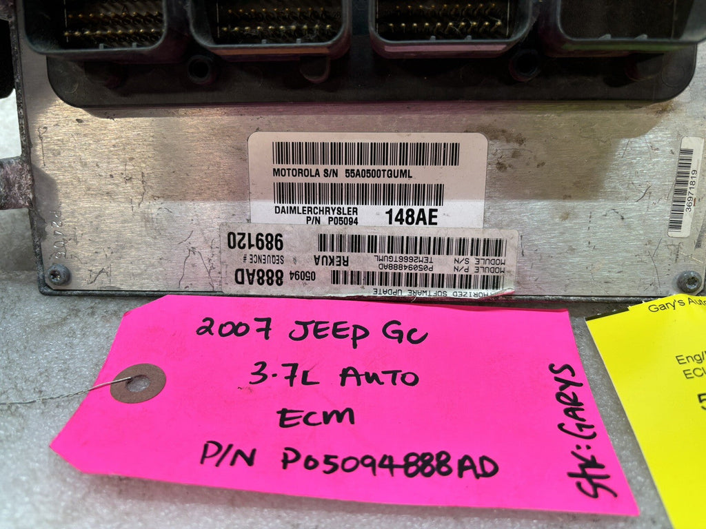 07 JEEP GRAND CHEROKEE WK2 3.7 AUTOMATIC ENGINE COMPUTER ECM ECU P05094888AD