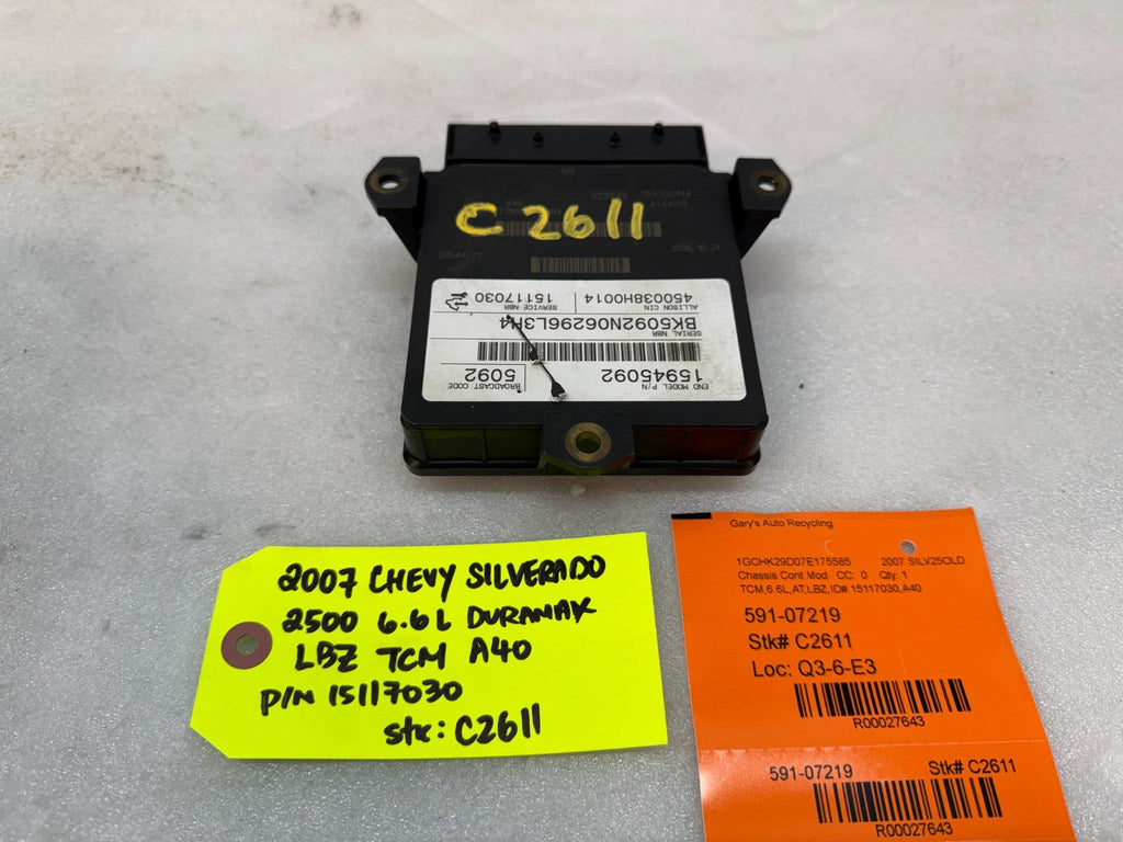 06 07 08 GMC SIERRA ALLISON A40 TRANSMISSION CONTROL MODULE TCM TCU A40 15117030