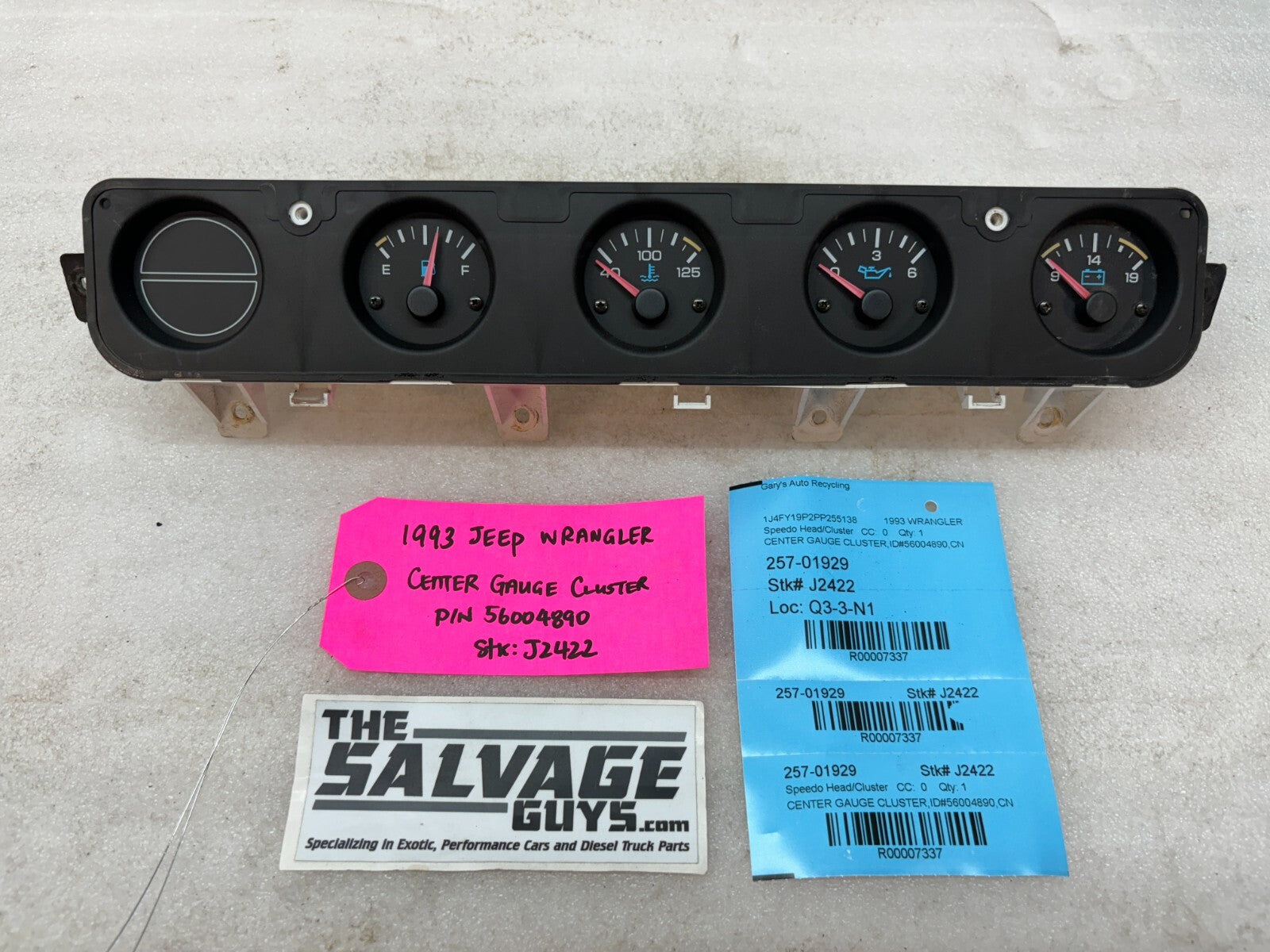 92-95 JEEP WRANGLER YJ OEM METRIC CENTER GAUGE CLUSTER P56004890