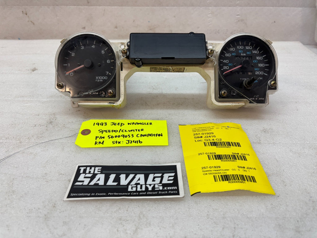 92-95 JEEP WRANGLER YJ OEM METRIC GAUGE CLUSTER SPEEDOMETER TACH 56009055