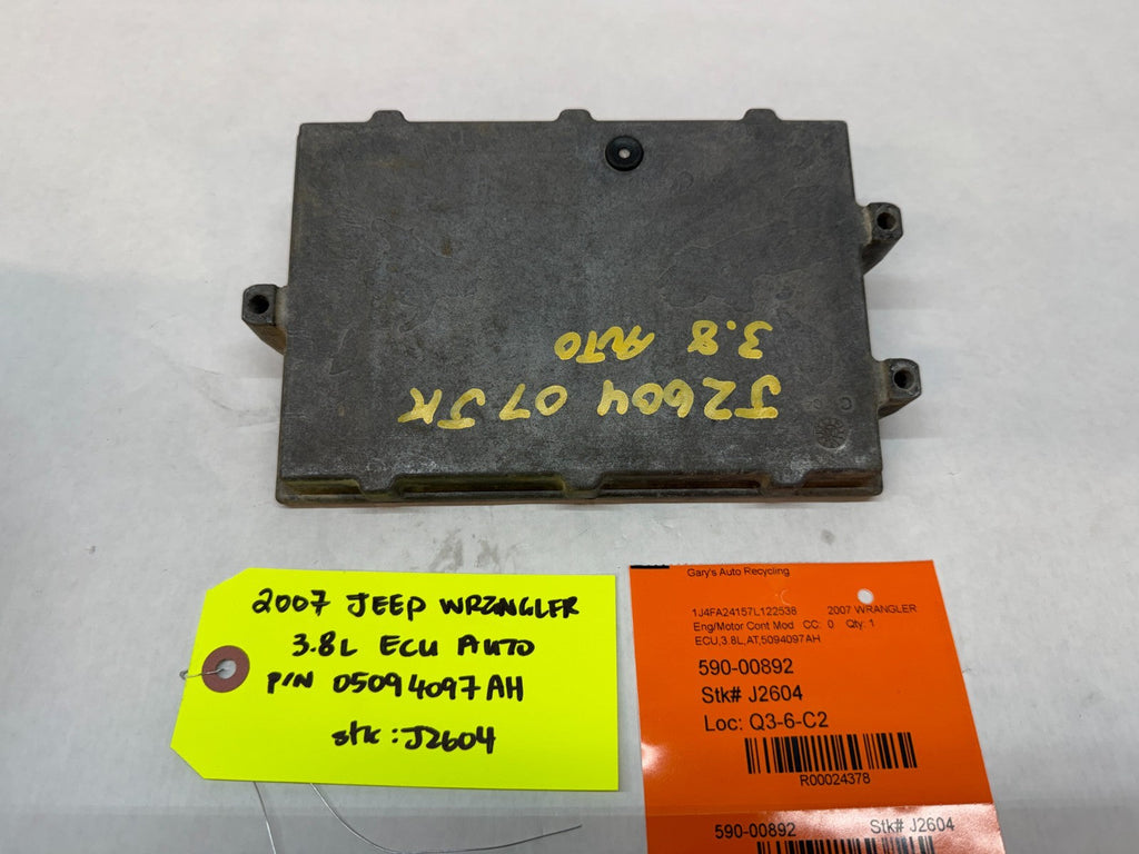 07 JEEP WRANGLER 3.8 AUTO JK ENGINE COMPUTER ECM ECU P05094097AH