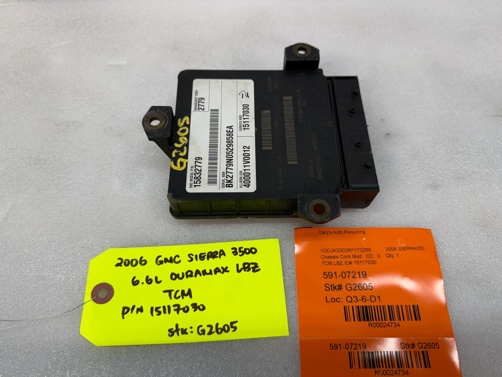 06 07 08 GMC SIERRA ALLISON A40 TRANSMISSION CONTROL MODULE TCM TCU A40 15117030