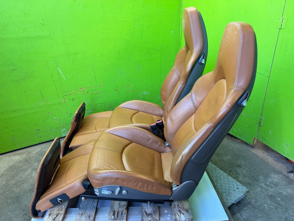 05-13 PORSCHE 997 911 LEFT RIGHT POWER HEATED 18 WAY SPORT SEATS NATURAL BROWN