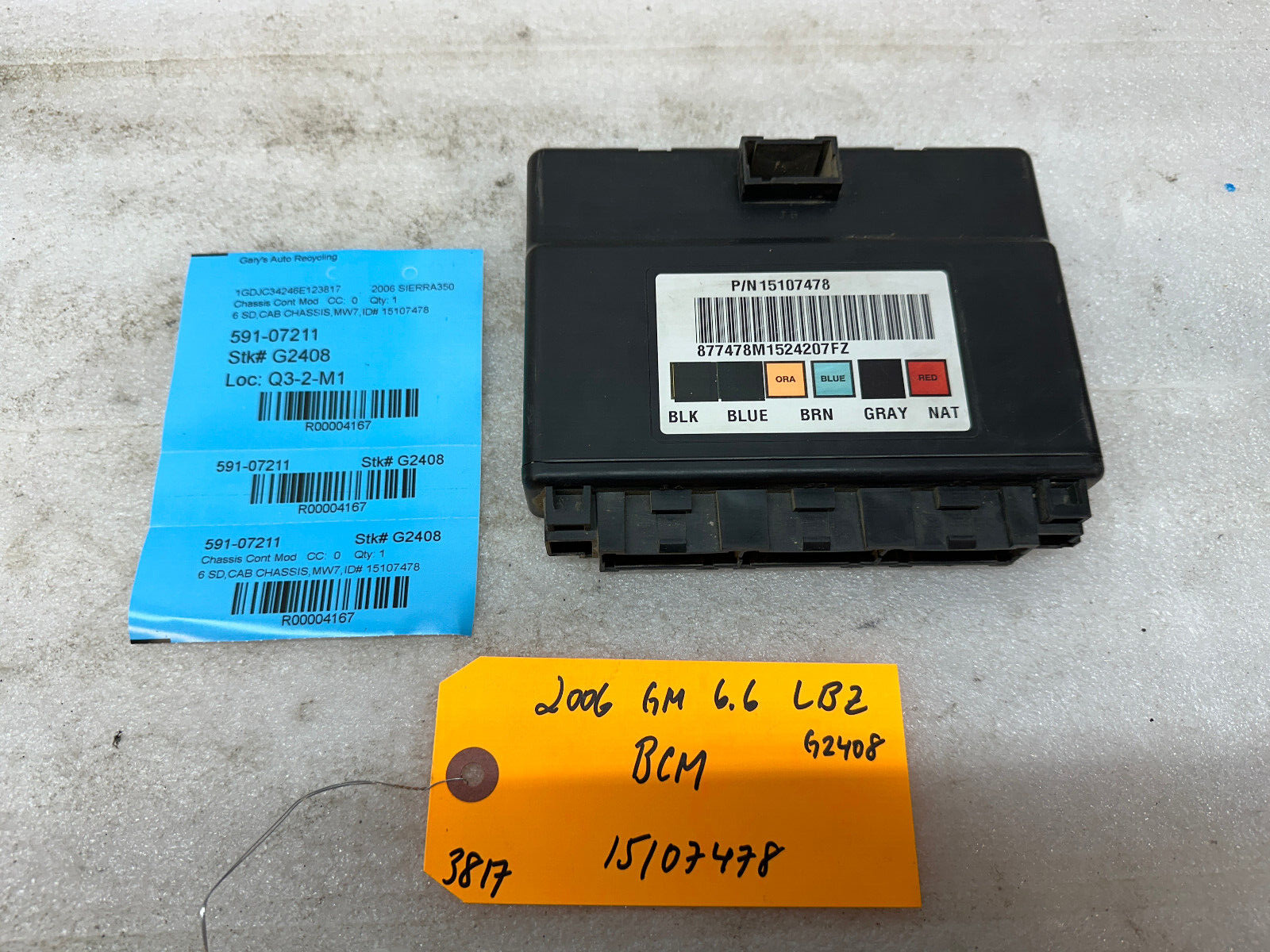 06 07 Chevrolet GMC DURAMAX LBZ 6.6 BODY CONTROL MODULE BCM 15107478