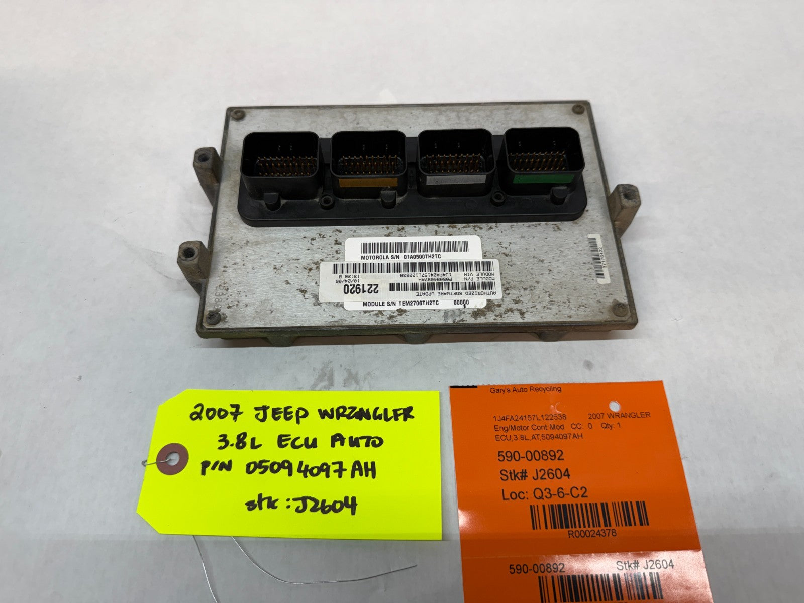 07 JEEP WRANGLER 3.8 AUTO JK ENGINE COMPUTER ECM ECU P05094097AH