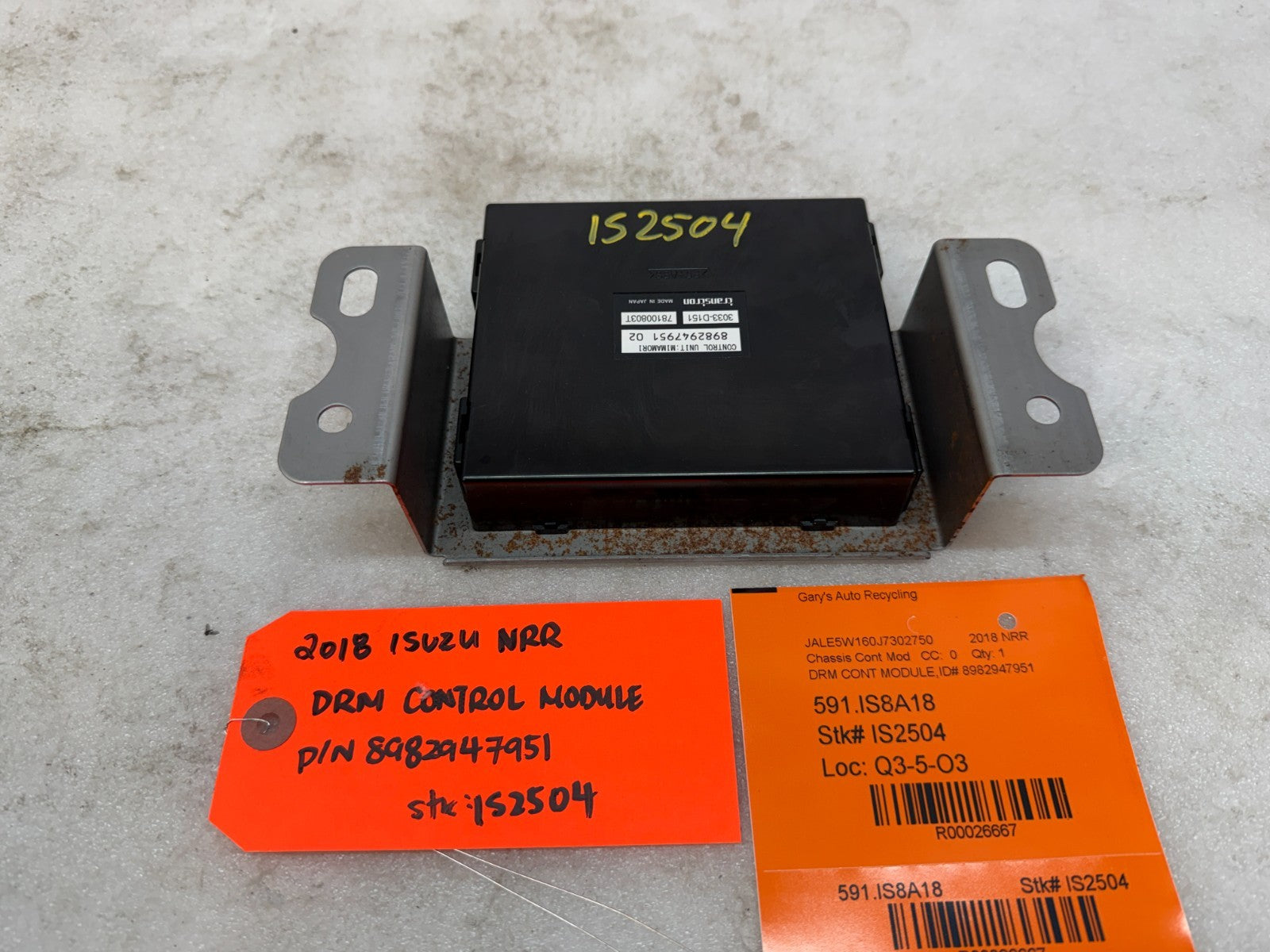 18 ISUZU NRR NPR NQR 5.2 DRM DATA RECORDING CONTROL MODULE 8982947951