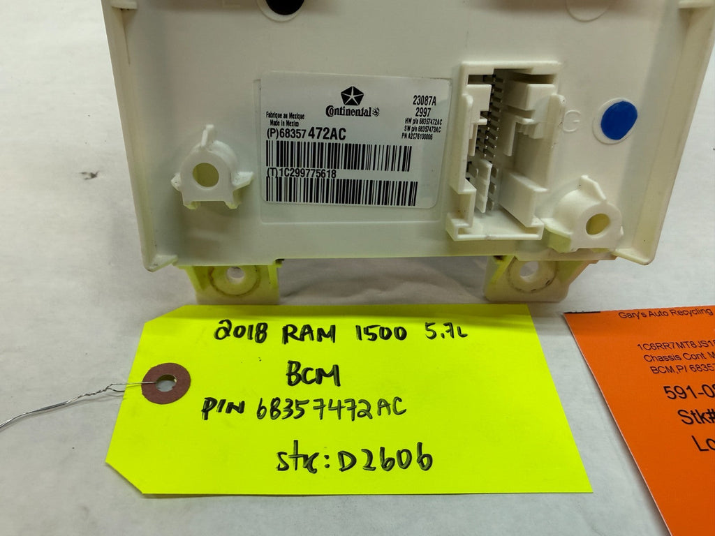 18 DODGE RAM SPORT 1500 5.7 BCM BODY CONTROL MODULE 68357472AC 17-20 63k