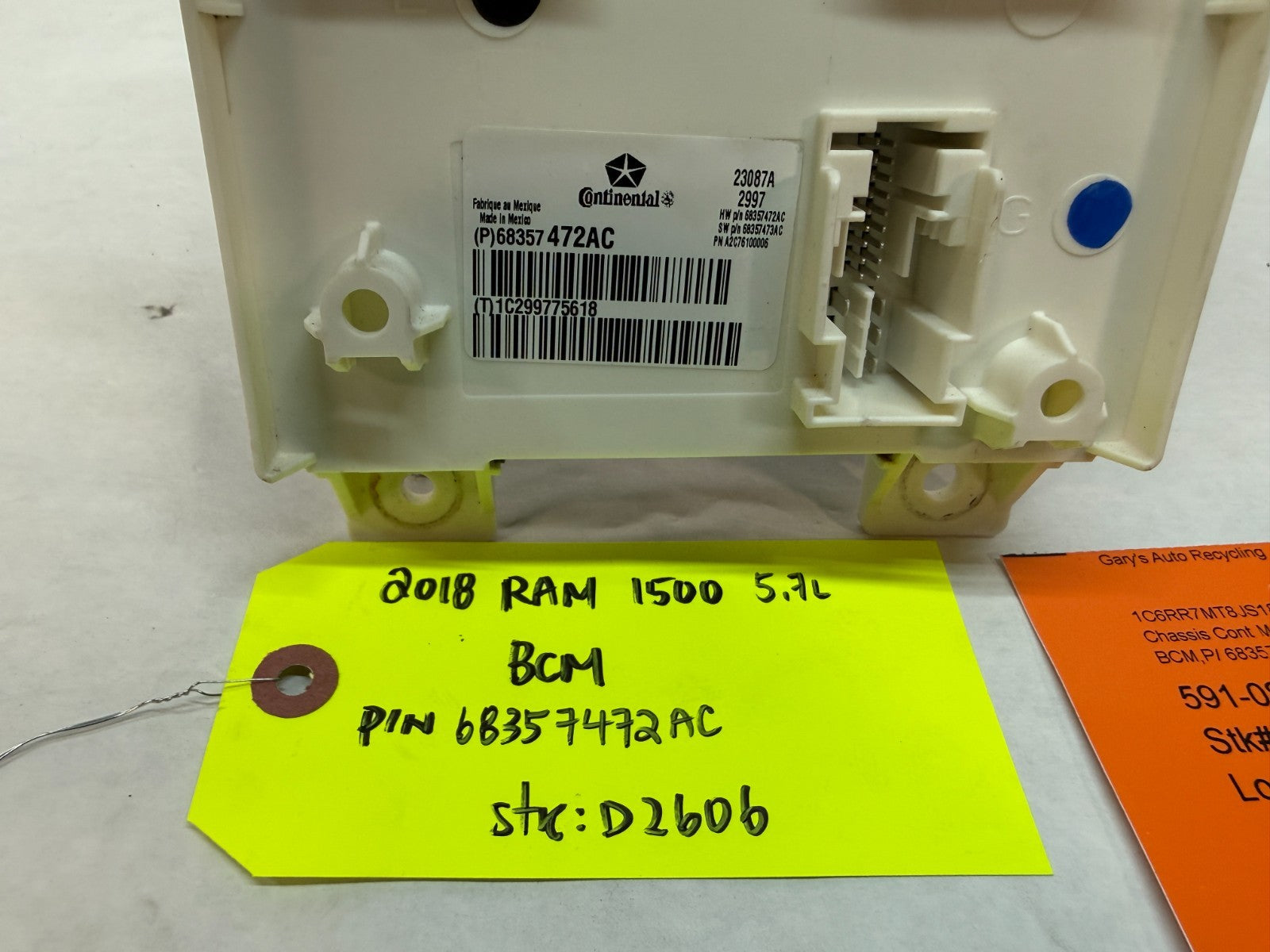 18 DODGE RAM SPORT 1500 5.7 BCM BODY CONTROL MODULE 68357472AC 17-20 63k