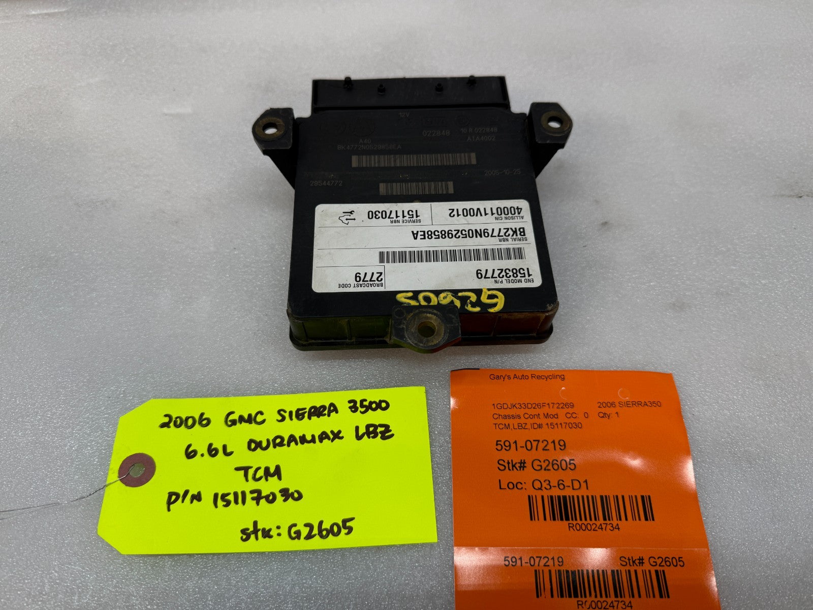 06 07 08 GMC SIERRA ALLISON A40 TRANSMISSION CONTROL MODULE TCM TCU A40 15117030