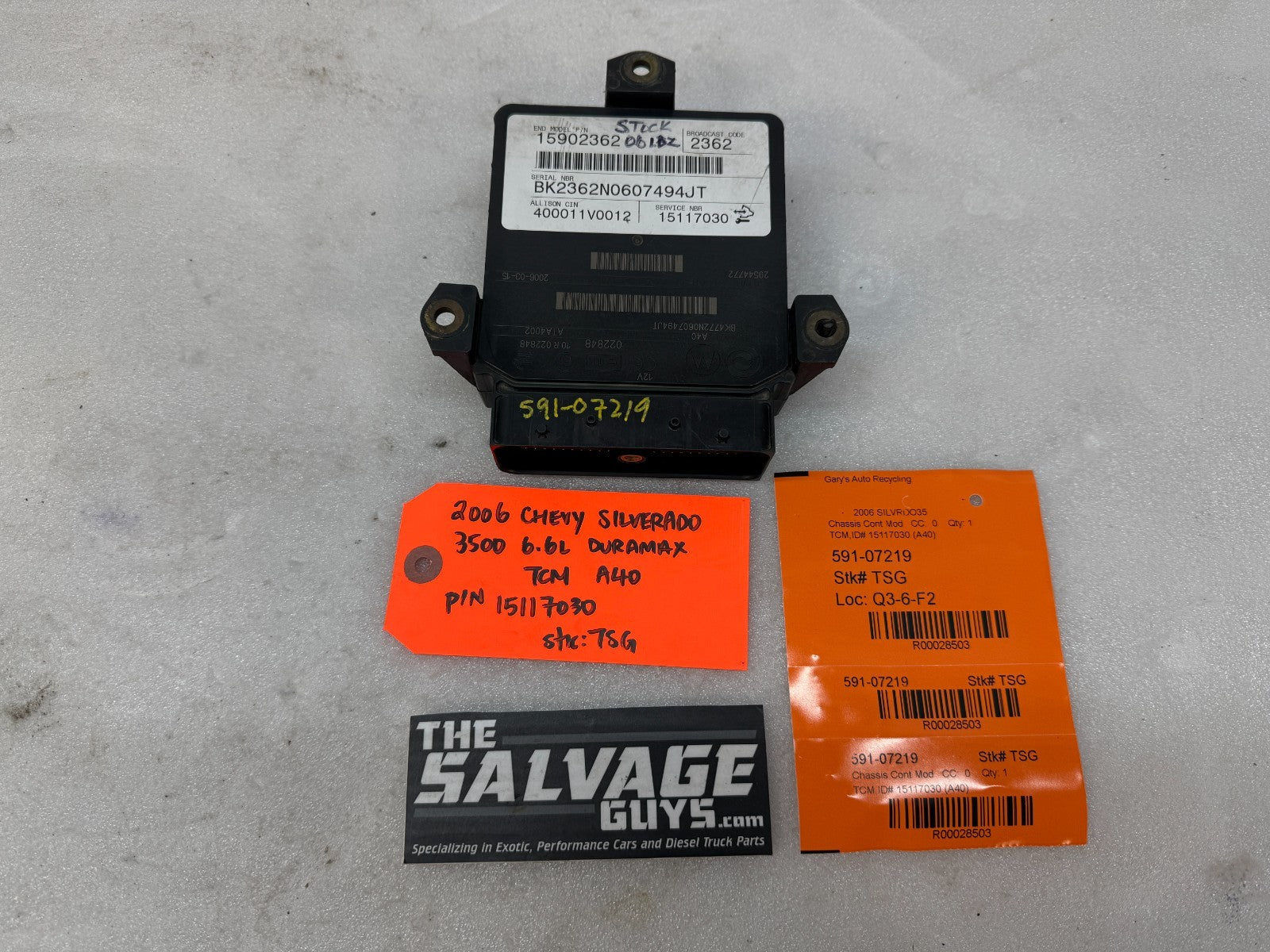 06 07 08 GMC SIERRA ALLISON A40 TRANSMISSION CONTROL MODULE TCM TCU A40 15117030