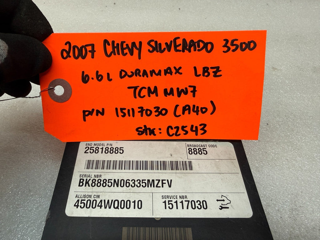 06 07 08 GMC SIERRA ALLISON A40 TRANSMISSION CONTROL MODULE TCM TCU A40 15117030