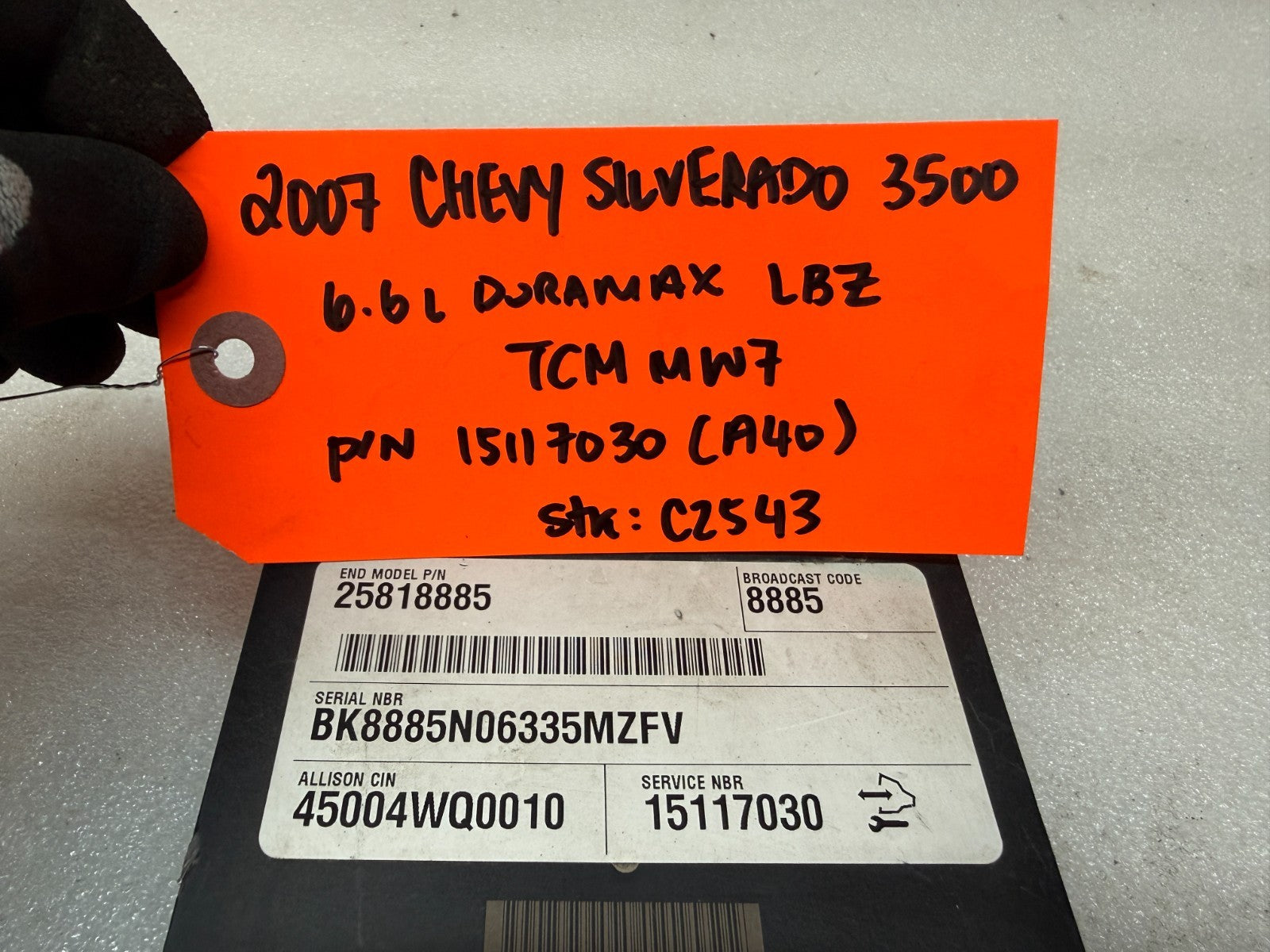 06 07 08 GMC SIERRA ALLISON A40 TRANSMISSION CONTROL MODULE TCM TCU A40 15117030