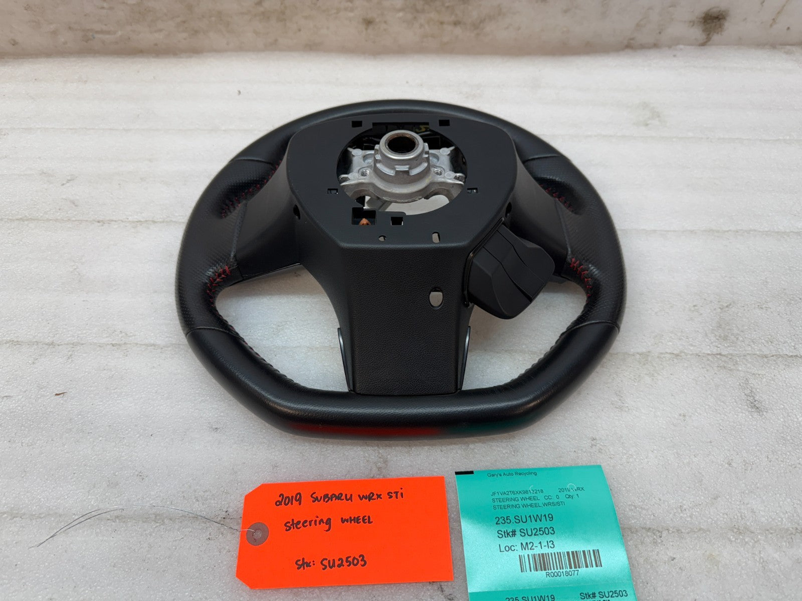15-21 SUBARU WRX STI LEATHER STEERING WHEEL ASSEMBLY RED STITCHED OEM