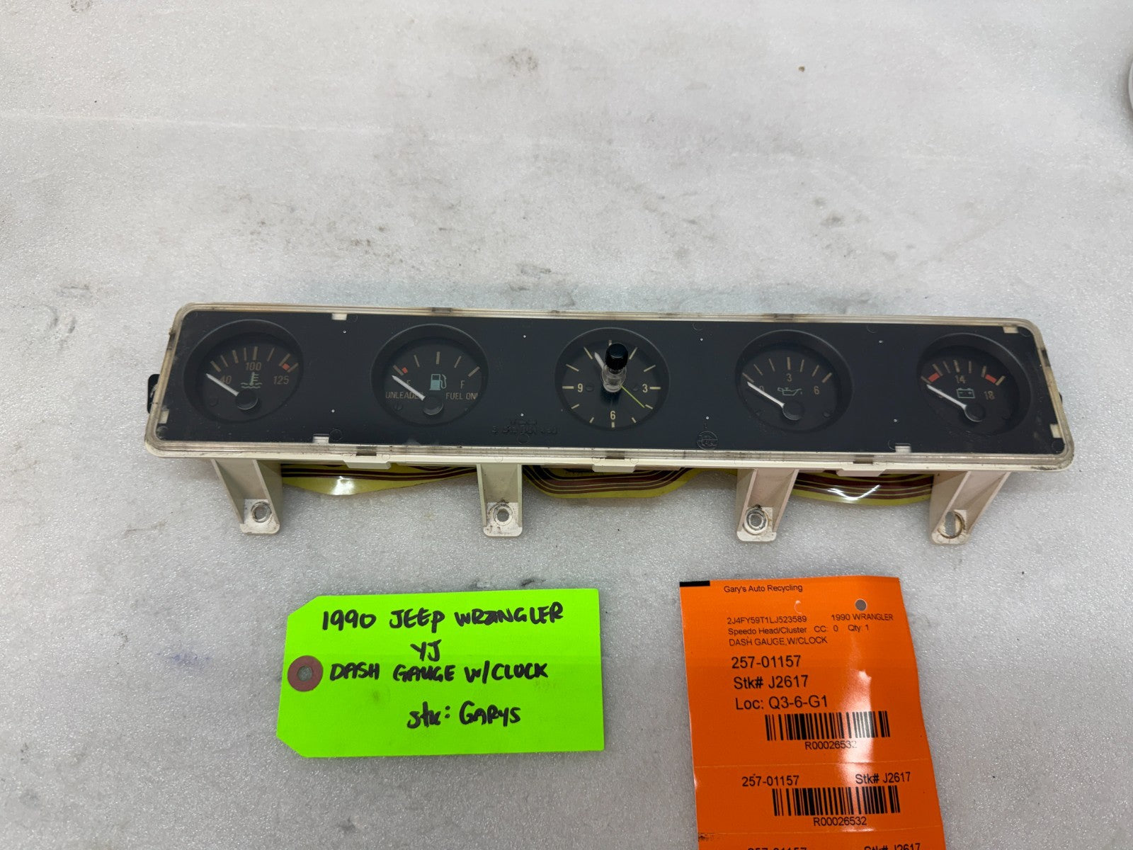 87-91 JEEP WRANGLER YJ OEM METRIC CENTER GAUGE CLUSTER CLOCK